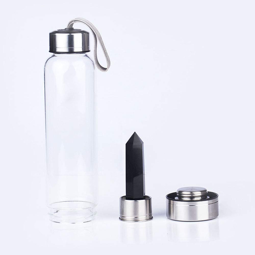 Black Obsidian Reusable Water Bottle - Portable Crystal Energy Cup for Reiki Healing & Wellness