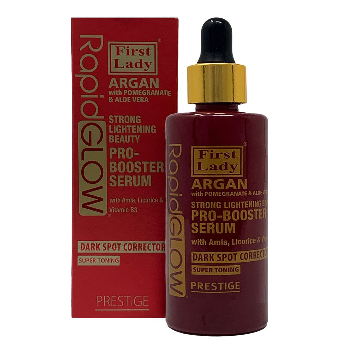 First Lady Rapid Glow Argan Oil Serum with Pomegranate & Aloe Vera - Skin Brightening & Dark Spot Corrector with Amla, Licorice & Vitamin B3 (60ml) | Face Serum for Even Skin Tone, Hyperpigmentation Treatment | Perfect for Nighttime Skincare Routine & Daily Glow Boost