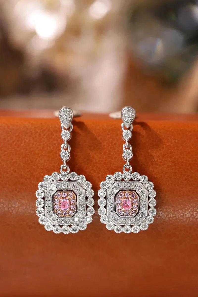 18K White Gold Pink Diamond Drop Earrings for Women - Romantic Shiny Dangle Earrings with Real Natural Diamonds | High Engagement Jewelry Gift for Anniversary, Wedding & Special Occasions