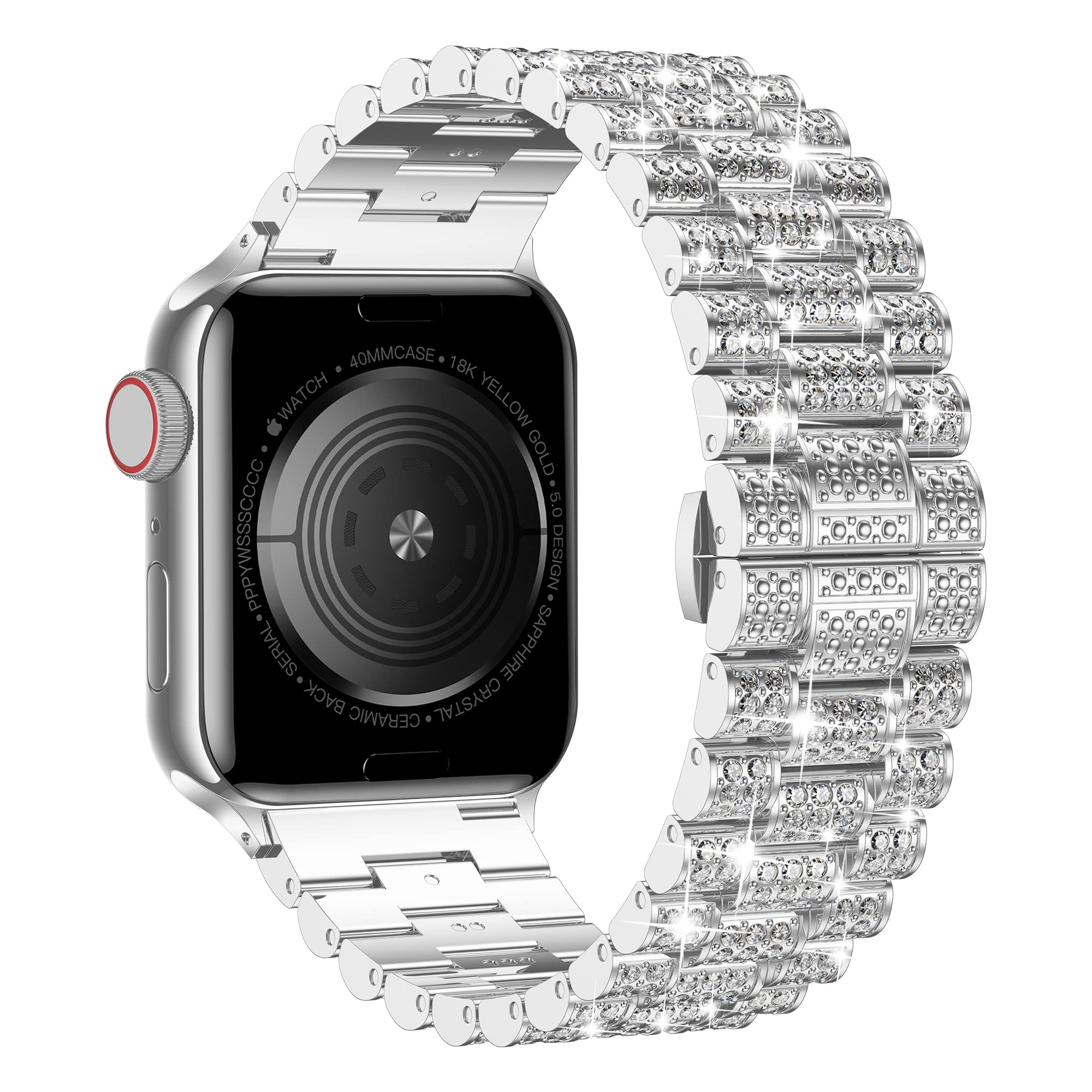 Luxury Diamond Metal Apple Watch Band for Women - Compatible with Series 10/9/8/7/6/SE/5 & All Sizes 38mm-49mm | Elegant Bling Strap for Formal Events, Parties & Everyday Wear