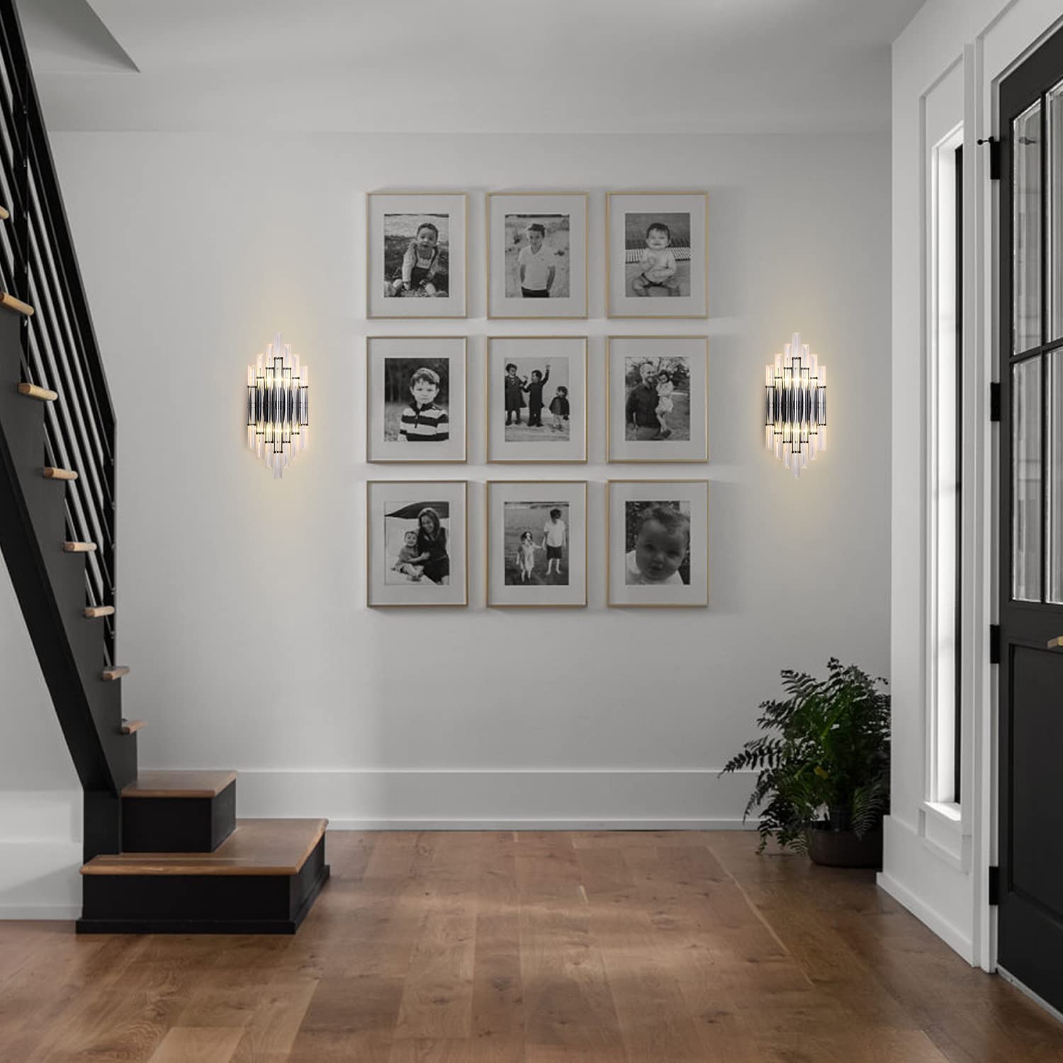Modern Crystal Wall Sconce Lighting - Mid-Century Elegant Metal Wall Mount Light Fixture with Clear Crystal Mirror - Perfect for Bedroom, Living Room & Dining Room Décor (Black) | Energy Efficient LED Wall Light for Home & Office Interior Design