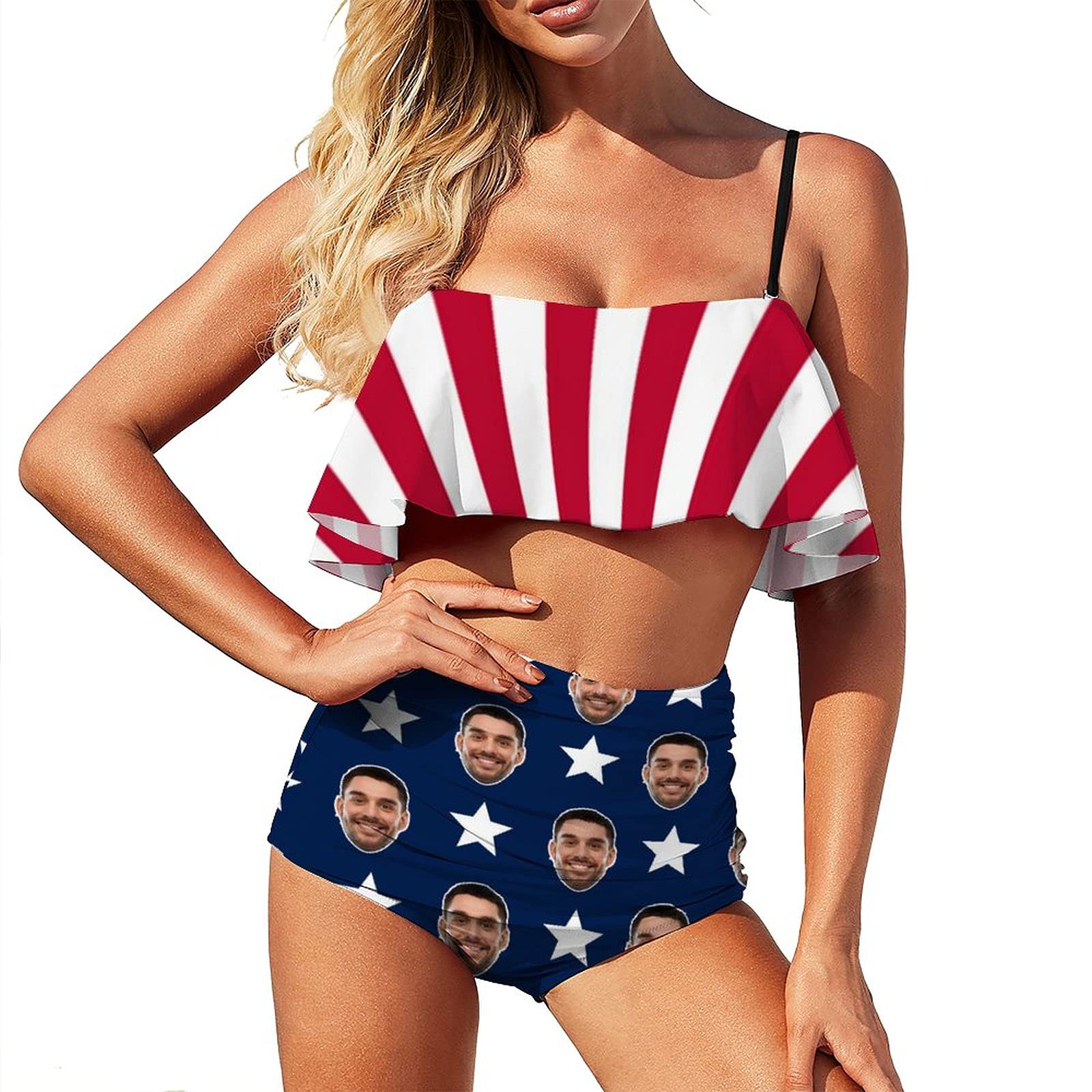 Custom American Flag Ruffle Bikini for Women - Beach & Pool Swimwear