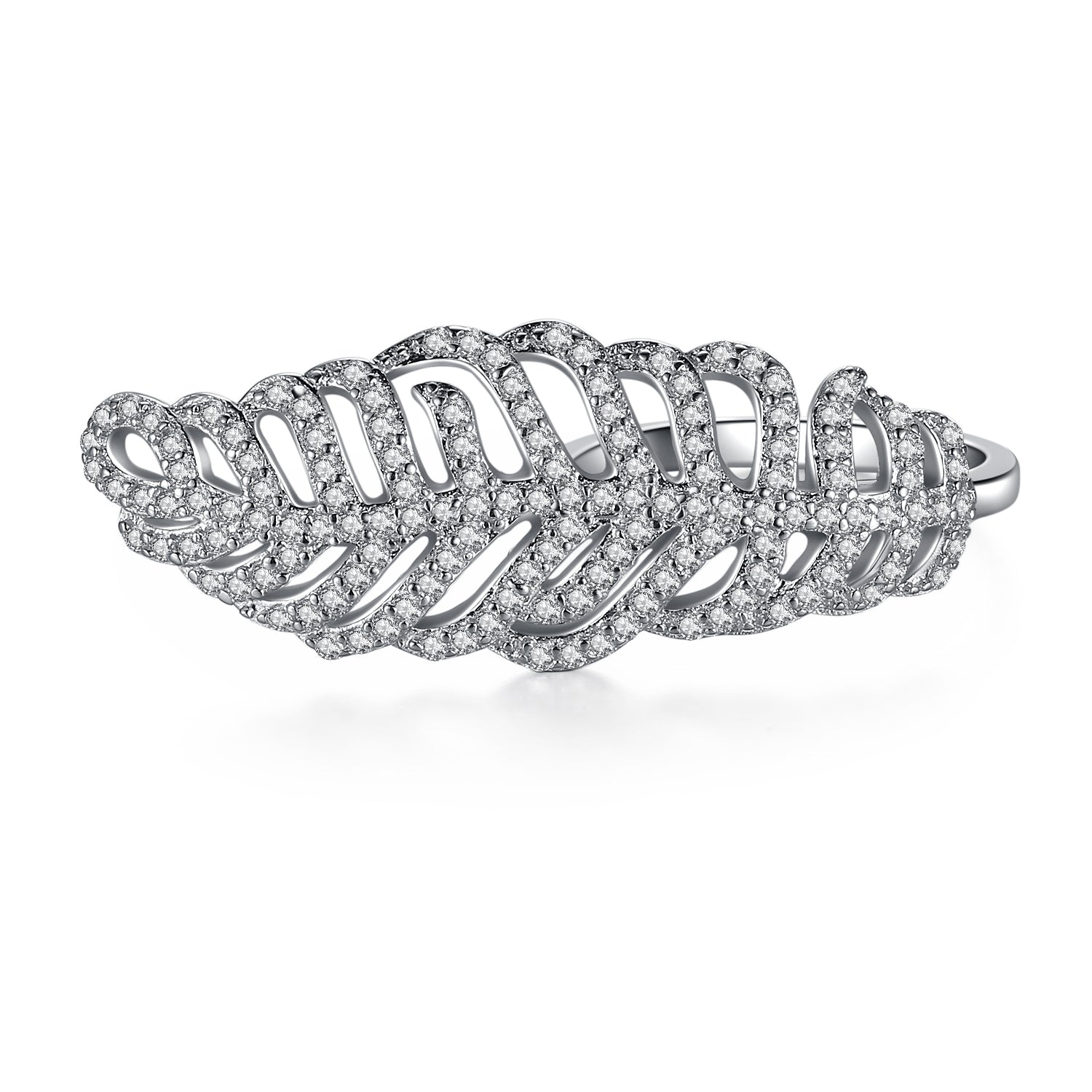MABELLA 925 Sterling Silver Leaf Shaped Cubic Zirconia Ring for Women - Elegant Nature Inspired Jewelry Gift for Anniversary, Birthday & Special Occasions