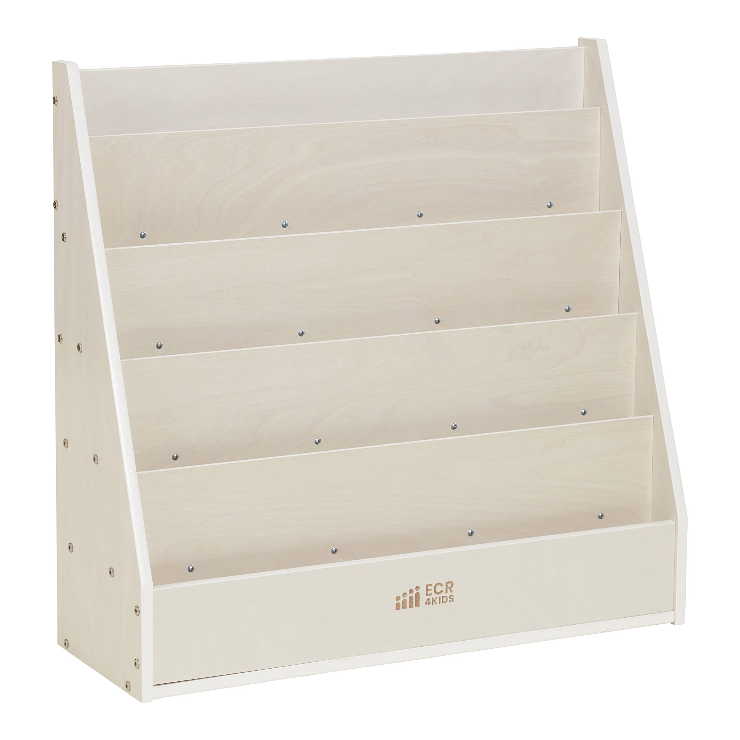 ECR4Kids Streamline Single-Sided Book Display with Storage - White Wash Classroom Bookshelf for Teachers | Perfect for Preschool, Kindergarten & Homeschool Organization