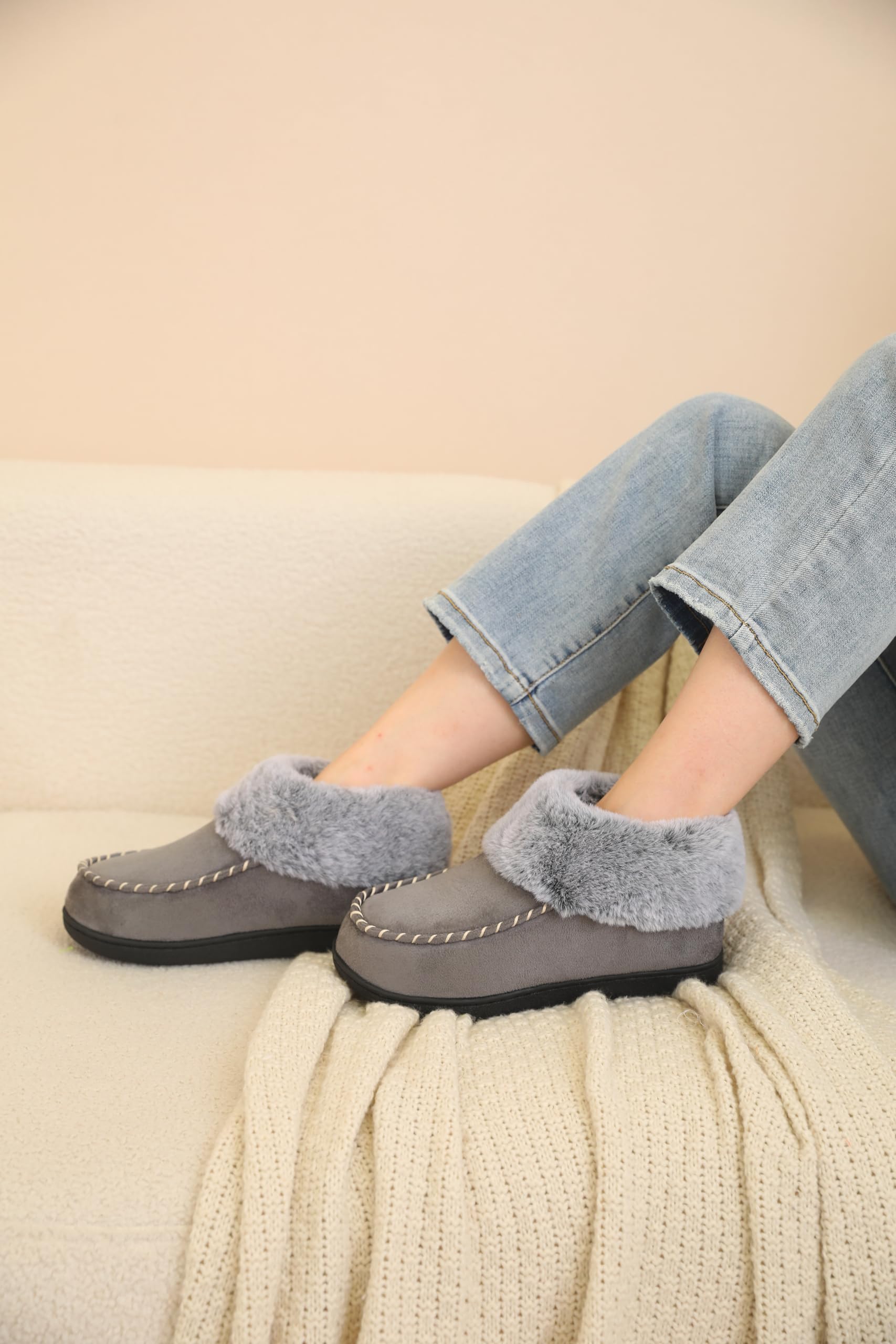 VONMAY Women's Fuzzy Plush Bootie Slippers - Suede Moccasin House Shoes with Memory Foam for Winter Warmth | Non-Slip Indoor/Outdoor Wear for Home, Office & Travel