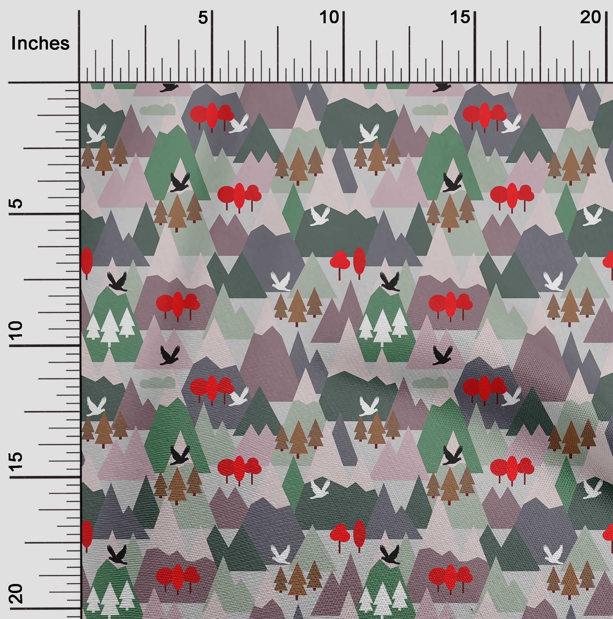 Premium Cotton Poplin Fabric - Sea Green Kids Mountains Print, 42