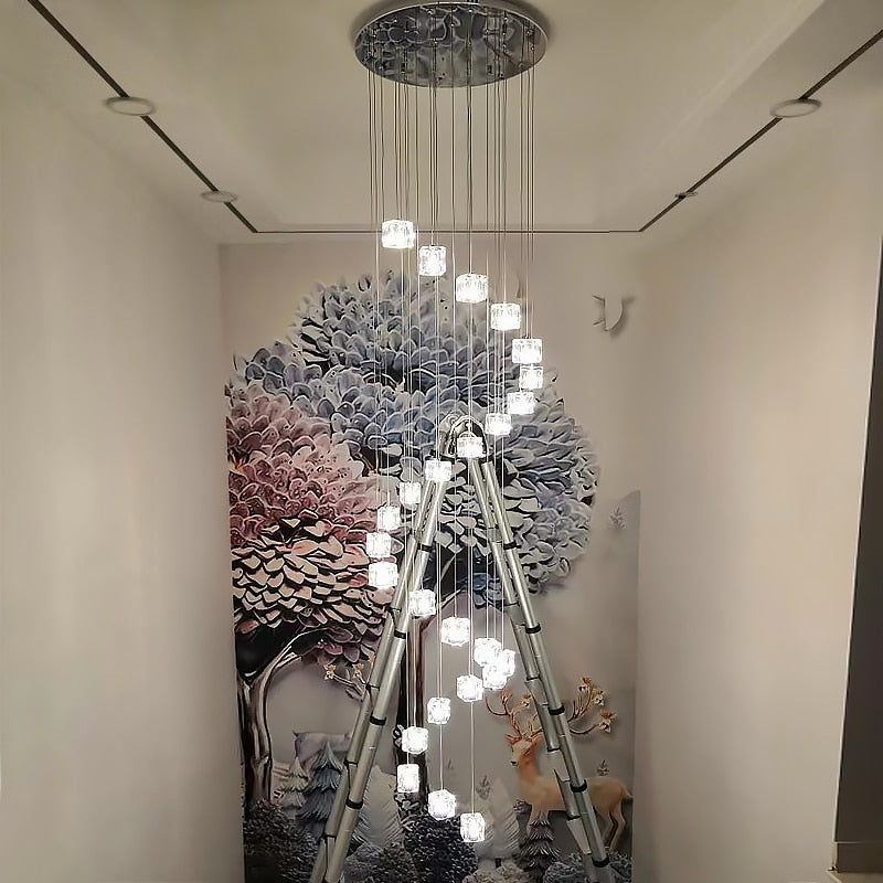 Square Crystal Cubes Chandelier - Modern Luxury Ceiling Light Fixture for Dining Room, Living Room, Bedroom & Wedding Decor