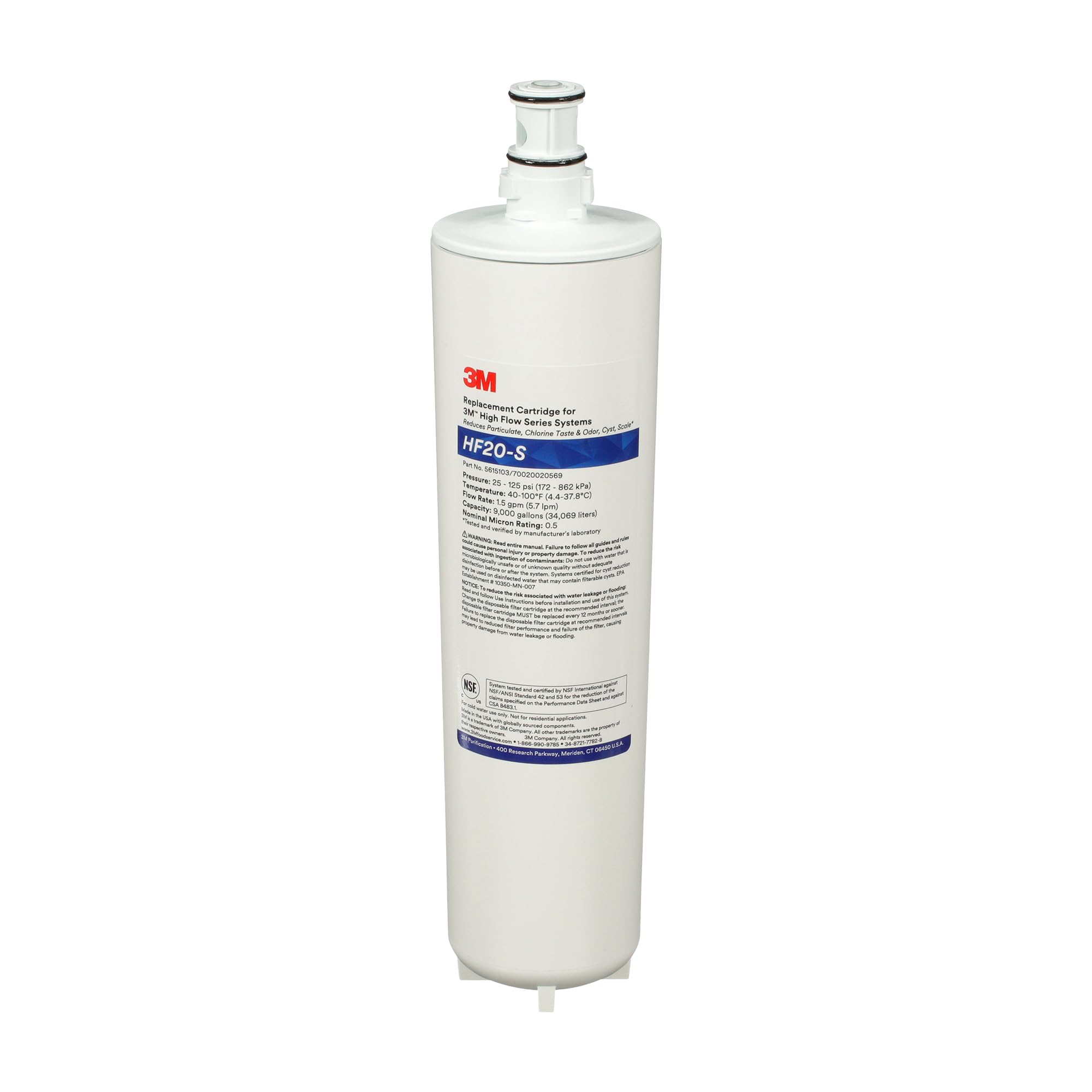 3M HF20-S High Flow Water Filtration Replacement Cartridge for Commercial Ice Maker Machines - Reduces Sediment, Microplastics, Chlorine Taste & Odor, Cysts - Scale Inhibitor - Compatible with ICE120-S Series - Perfect for Restaurants, Hotels & Food Service Businesses