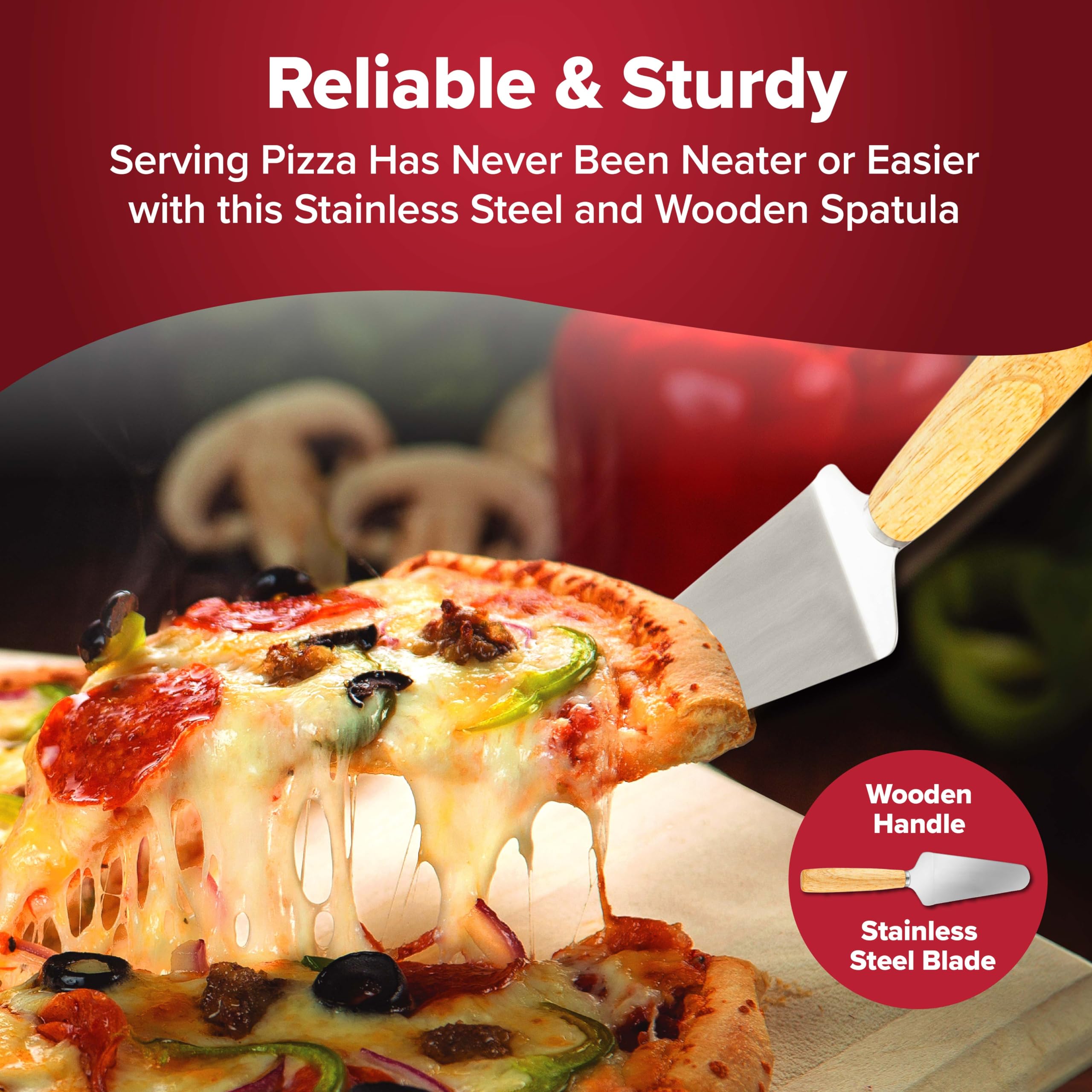 Granitestone Piezano Pizza Oven 3-Piece Accessories Kit - Includes Pizza Cutter Wheel, Serving Spatula & Wooden Pizza Peel - Perfect for Outdoor Pizza Making, Backyard BBQs & Italian Cooking