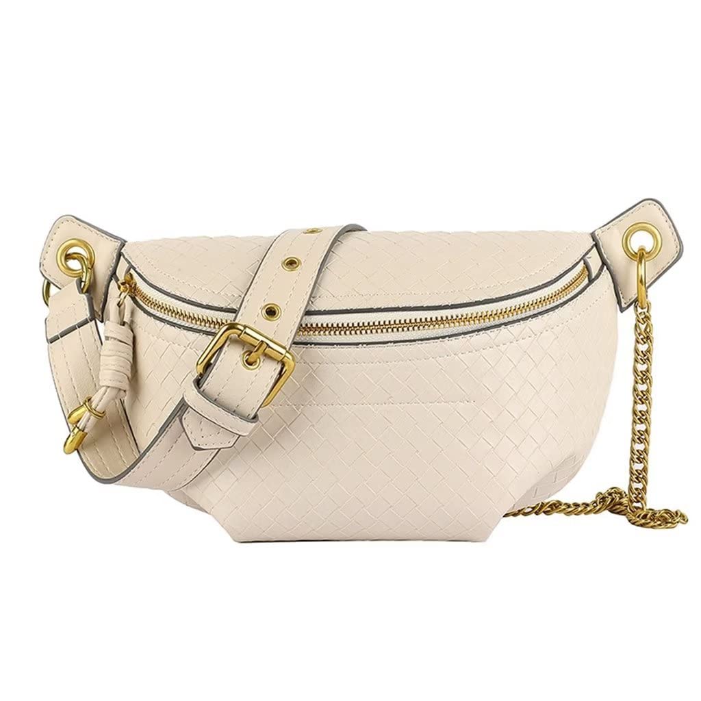 Women's PU Leather Crossbody Fanny Pack - Stylish Shoulder Bag with Weave Design for Travel, Running, and Everyday Use
