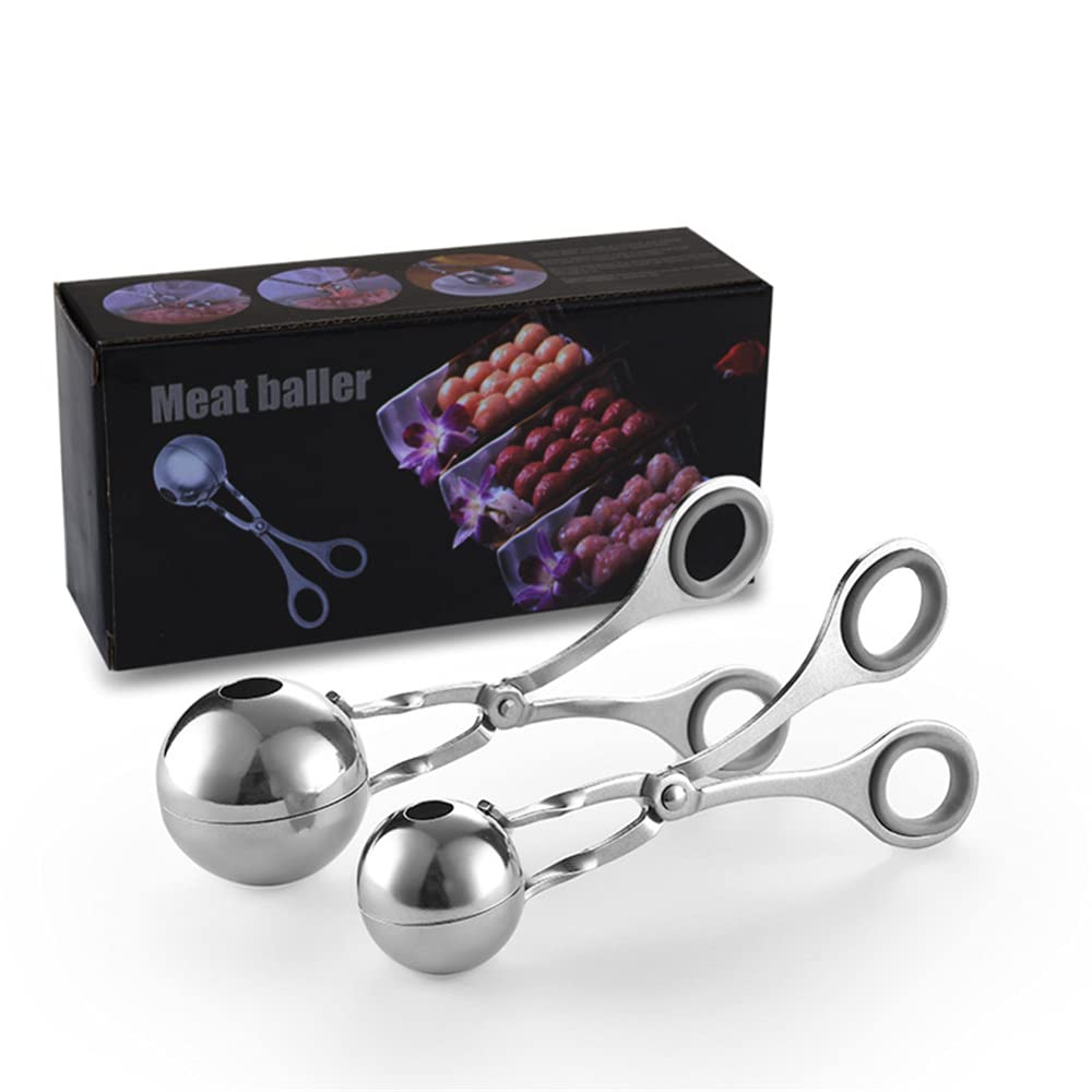 2Pcs Stainless Steel Meatball Maker Tongs - Kitchen Meatball Clamp & Melon Baller Tool for Baking, Cake Pops, Ice Cream Scooping - Perfect for Home Cooking & Party Food Prep