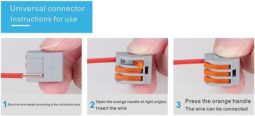 Compact Lever Wire Connectors - 3 Conductor Fast Connection Terminal for 28-12 AWG Wires (50 Pack) | Quick Splice Electrical Connectors for Home Wiring, Automotive & DIY Projects