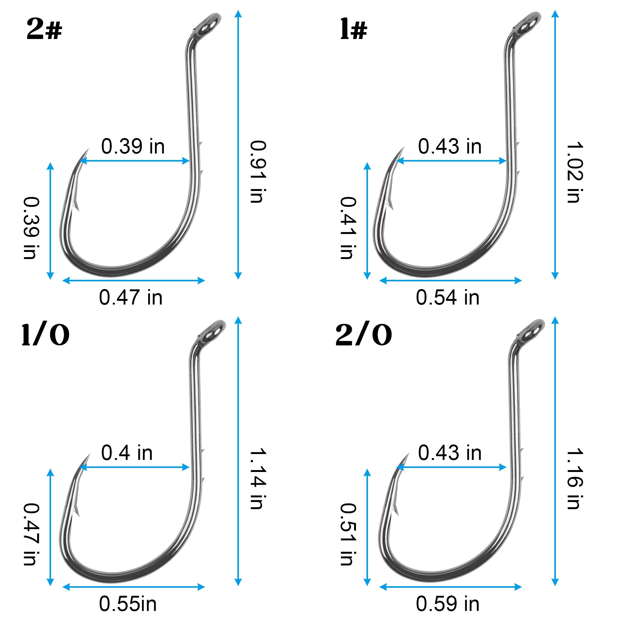 AGOOL Octopus Bait Holder Fishing Hooks - High Carbon Steel J Hooks, Circle Hooks, Barbed Beak Hooks - Extra Sharp for Saltwater & Freshwater Fishing - 1200pcs (Size 8#-6/0#) - Perfect for Surf Fishing, Pier Fishing, and Deep Sea Angling