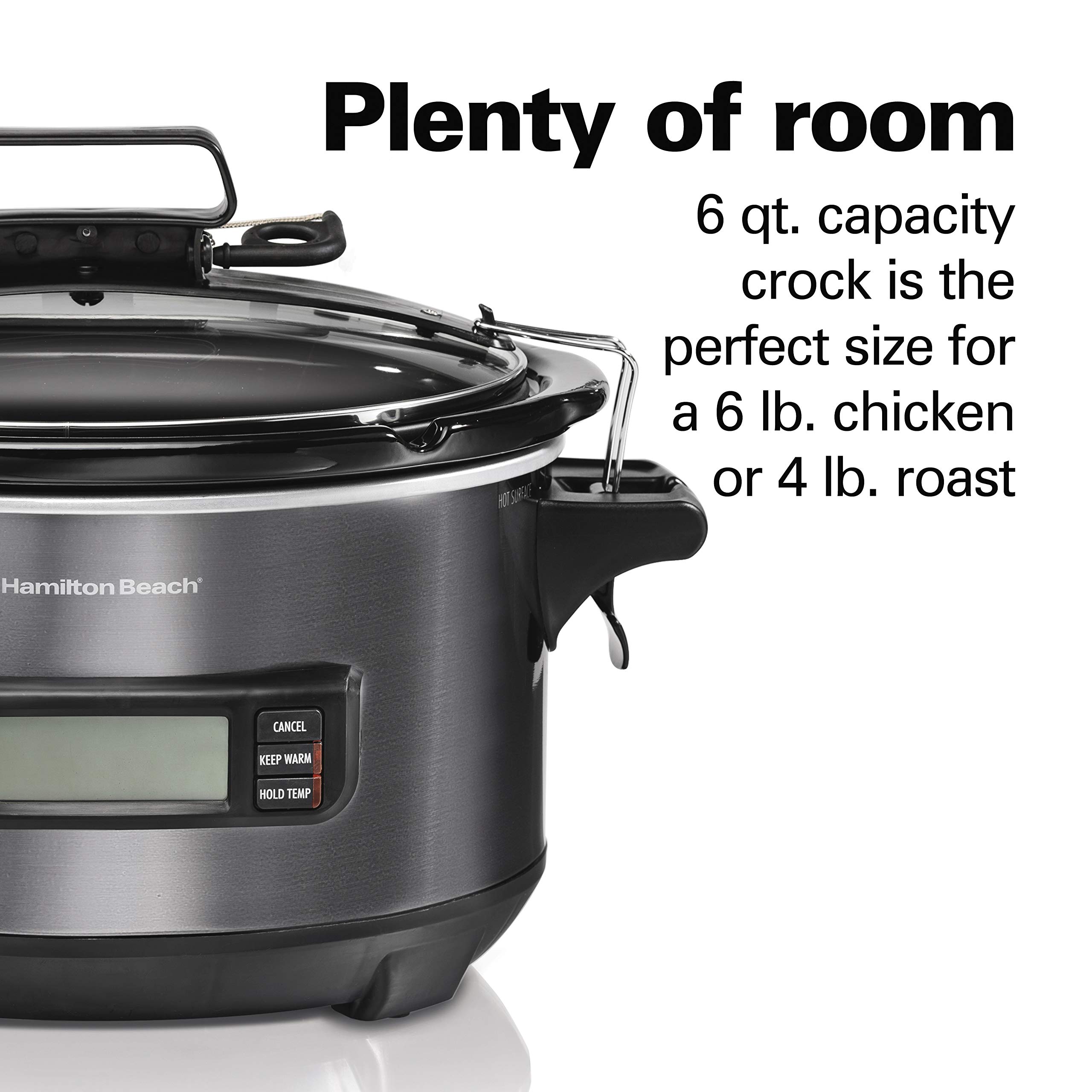 Hamilton Beach 6 Quart Digital Programmable Slow Cooker with Lid Lock & Temperature Probe - Dishwasher Safe Crock & Lid - Black Stainless (33866) - Perfect for Family Dinners, Meal Prep & Party Catering