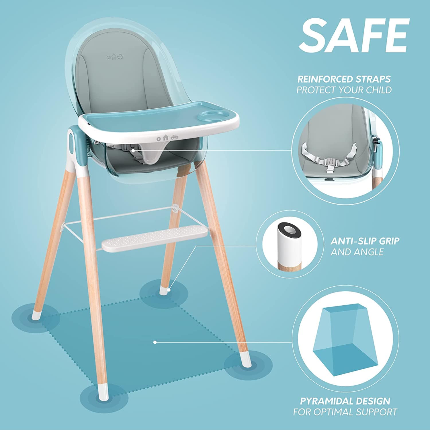 Premium Deluxe High Chair for Babies & Toddlers with Removable Cushion - Adjustable Height & Easy Clean for Dining, Feeding & Playtime