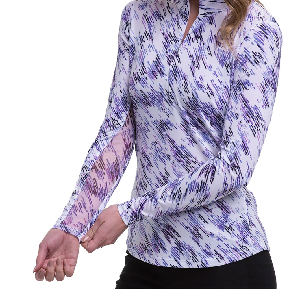 EP New York Women's Golf 1/4 Zip Pullover - Textured Print White Multi Performance Top for Golfing & Outdoor Activities