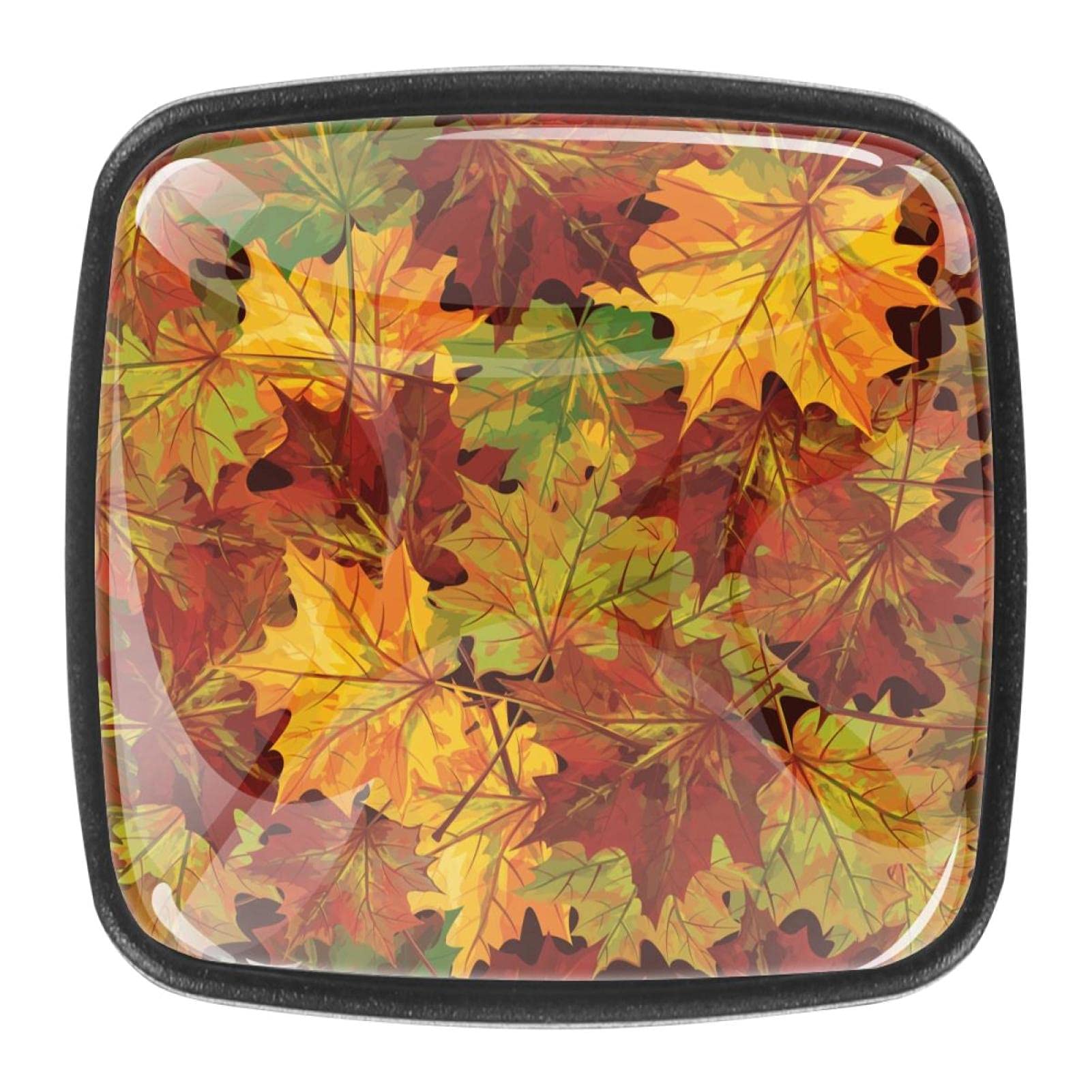 4-Pack Square Cabinet Knobs - 30mm Autumn Leaves Design Drawer Pulls for Kitchen, Bathroom, Dresser & Cupboard - Rustic Home Decor Upgrade for Cabinets & Furniture