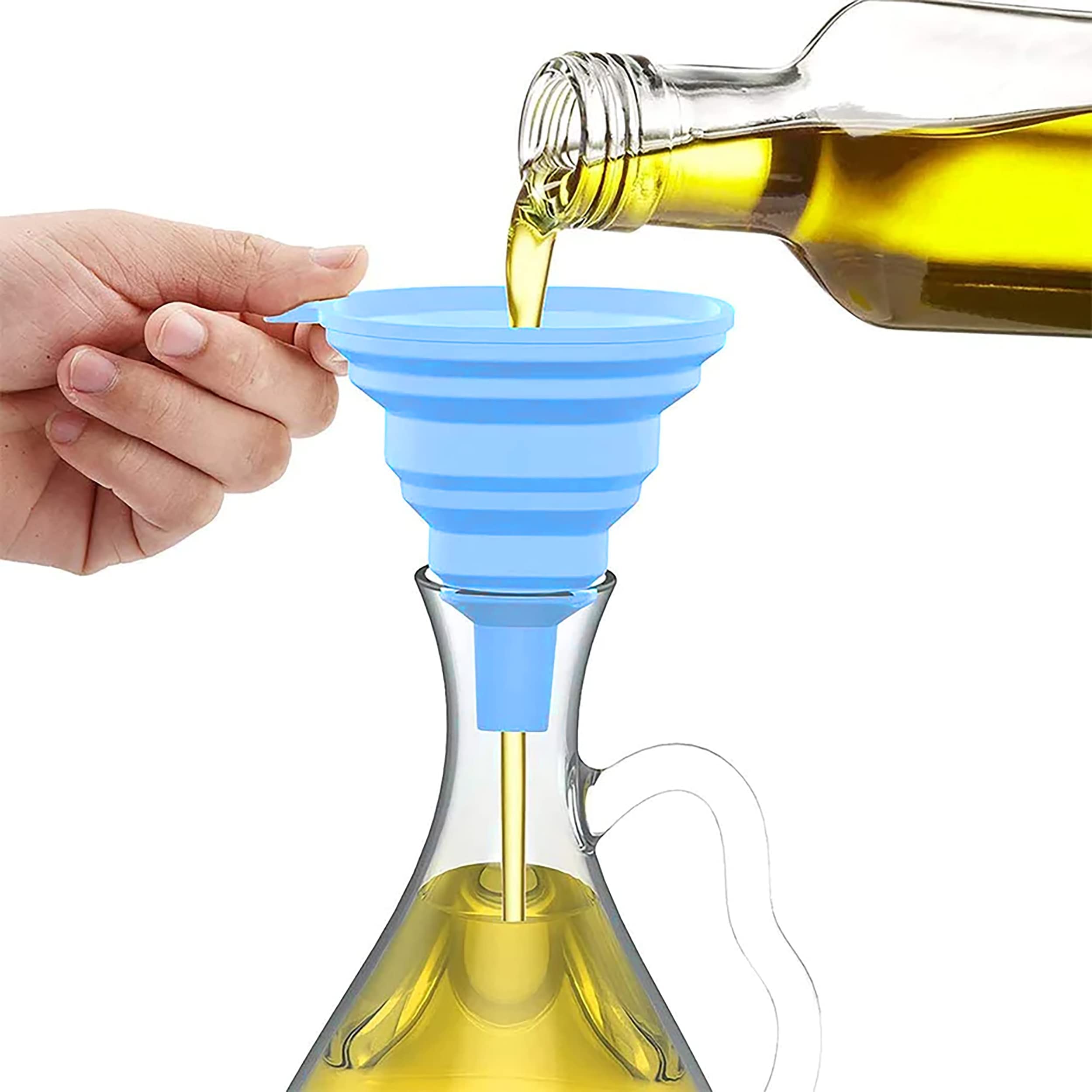 Heat Resistant Collapsible Silicone Funnel - Foldable Kitchen Funnel for Oil, Liquid, Syrup - Space Saving Bathroom & Cooking Essential (Pack of 2) - Perfect for Baking, DIY Projects & Home Organization