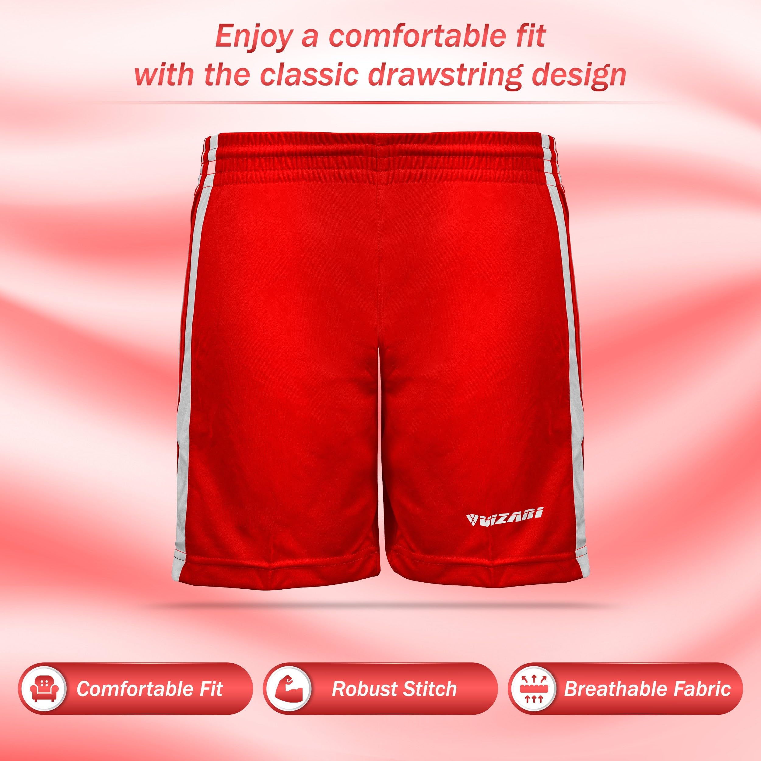 Vizari Athletic Shorts for Men & Women | Breathable Polyester Sports Shorts for Soccer, Gym, Running, Workout & Training | Lightweight Comfort for Active Lifestyles