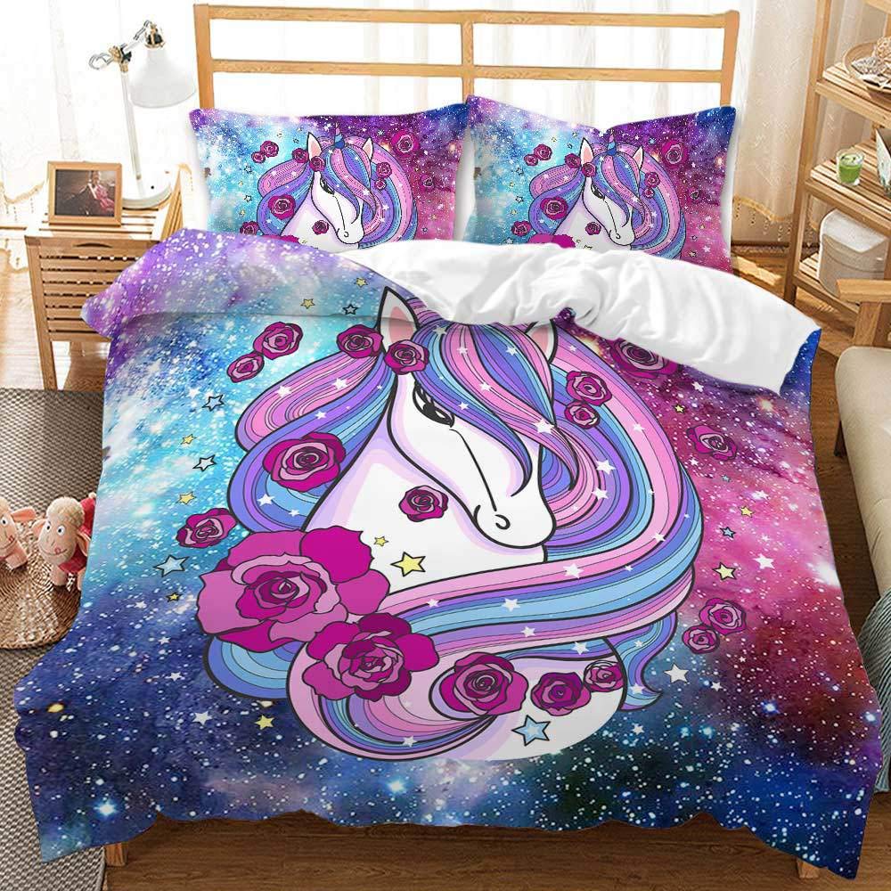 Unicorn Bedding Set for Girls - Soft Kids Comforter & Duvet Cover with Pillowcases - Twin/Full/Queen/King Size Bed Linens - Perfect for Girls' Bedroom Decor & Sleepovers