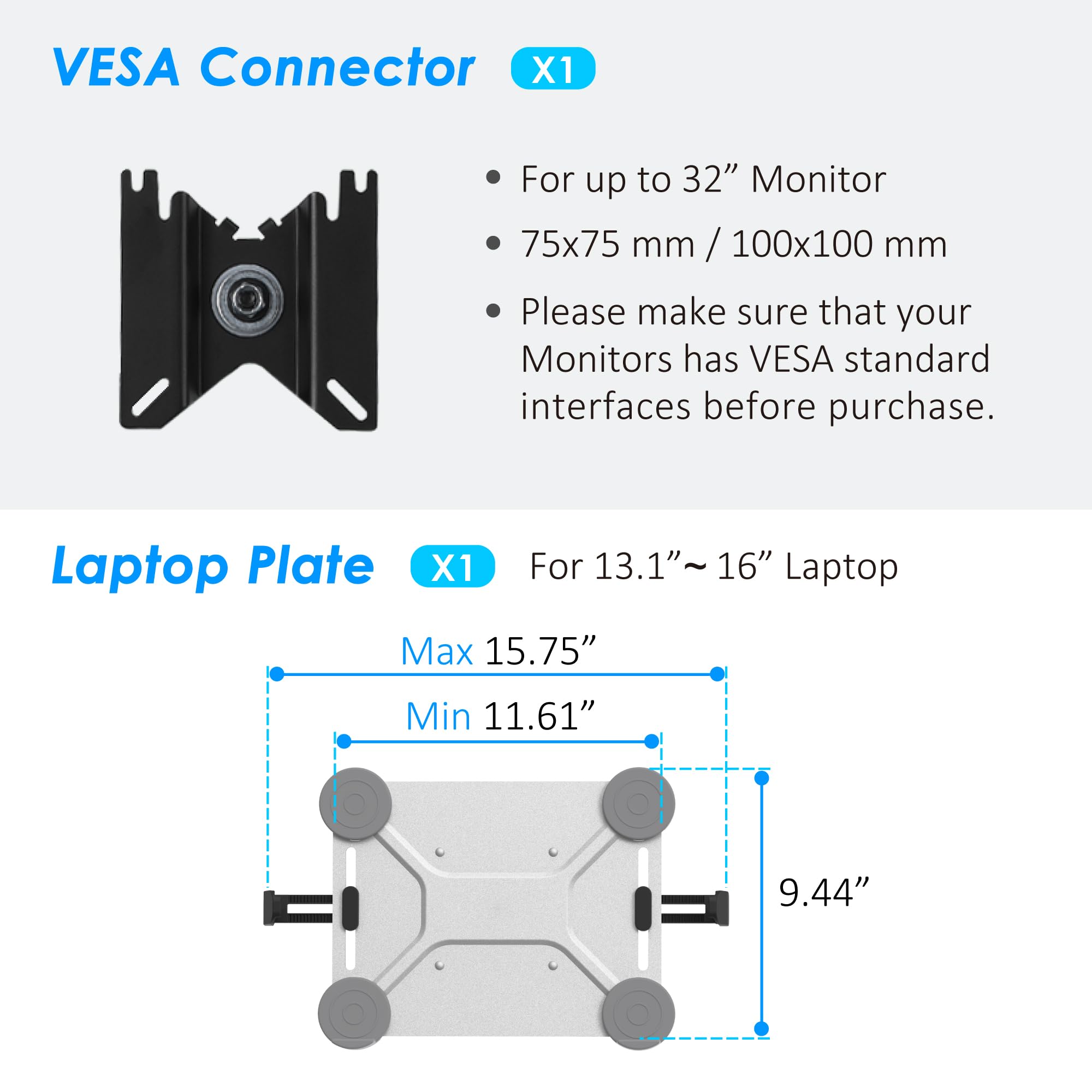 2 in 1 Adjustable Laptop Tray & Monitor Mount Stand - Ergonomic Aluminum Desk Arm for 13.1-16