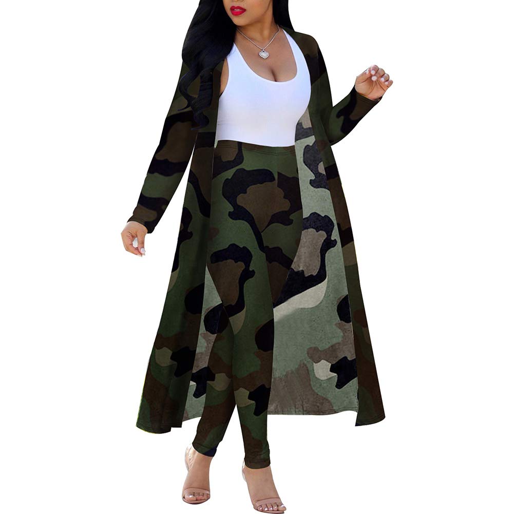 Women's Printed Long Cardigan 2-Piece Outfit Set with Long Sleeve Coat & Trousers | Stylish Fall/Winter Fashion for Work, Date Night & Casual Wear