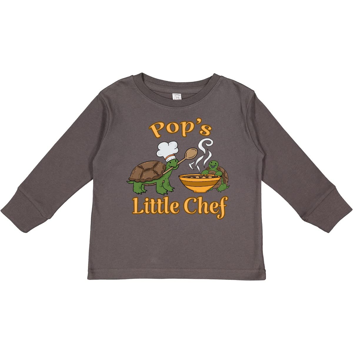 Inktastic Pop's Little Chef with Cute Turtles Toddler Long Sleeve T-Shirt - Adorable Cooking-Themed Cotton Tee for Boys & Girls - Perfect for Playdates, Preschool & Family Cooking Activities