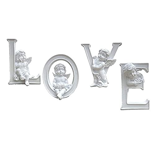 4-Piece Angel Figurine Set - White Cherub Statues with Heart Letters, Romantic Home Decor for Wedding, Valentine's Day & Nursery Room Decorations