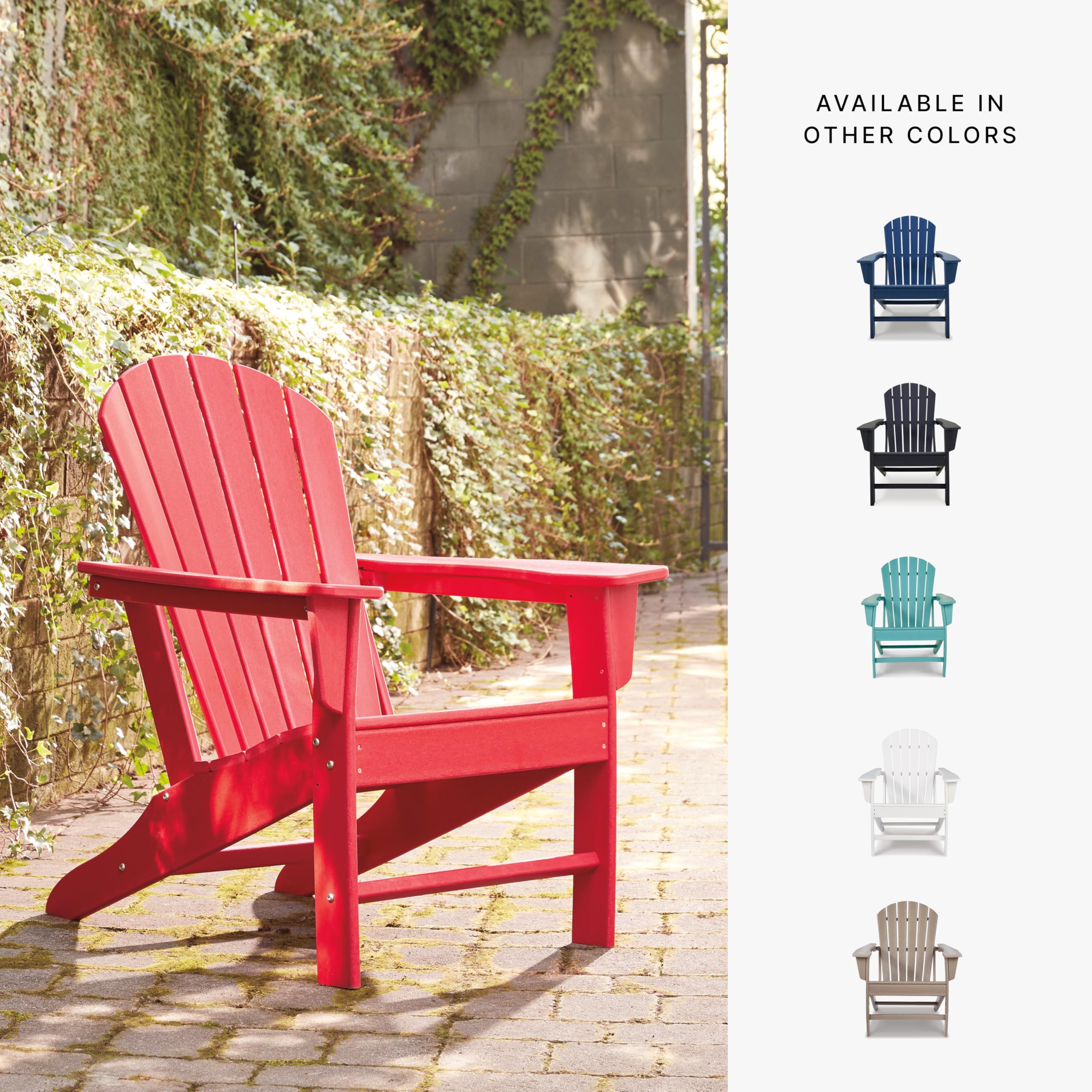 Signature Design by Ashley Sundown Treasure Outdoor Patio HDPE Weather-Resistant Adirondack Chair in Red - Perfect for Backyard, Garden & Poolside Relaxation