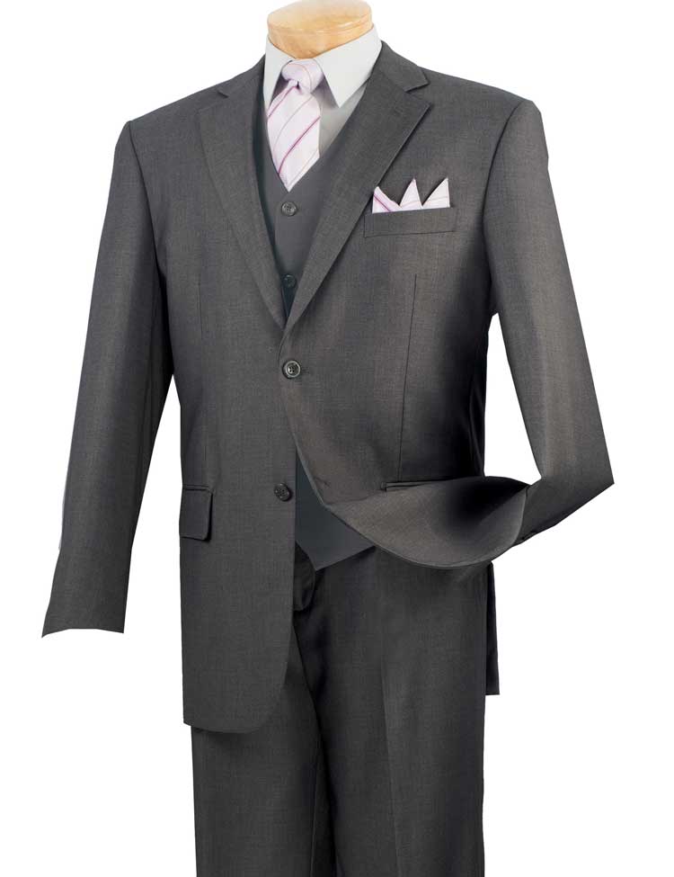 Men's Regular Fit 3-Piece Suit with 2-Button Jacket in Heather Gray | Business Attire & Formal Occasions