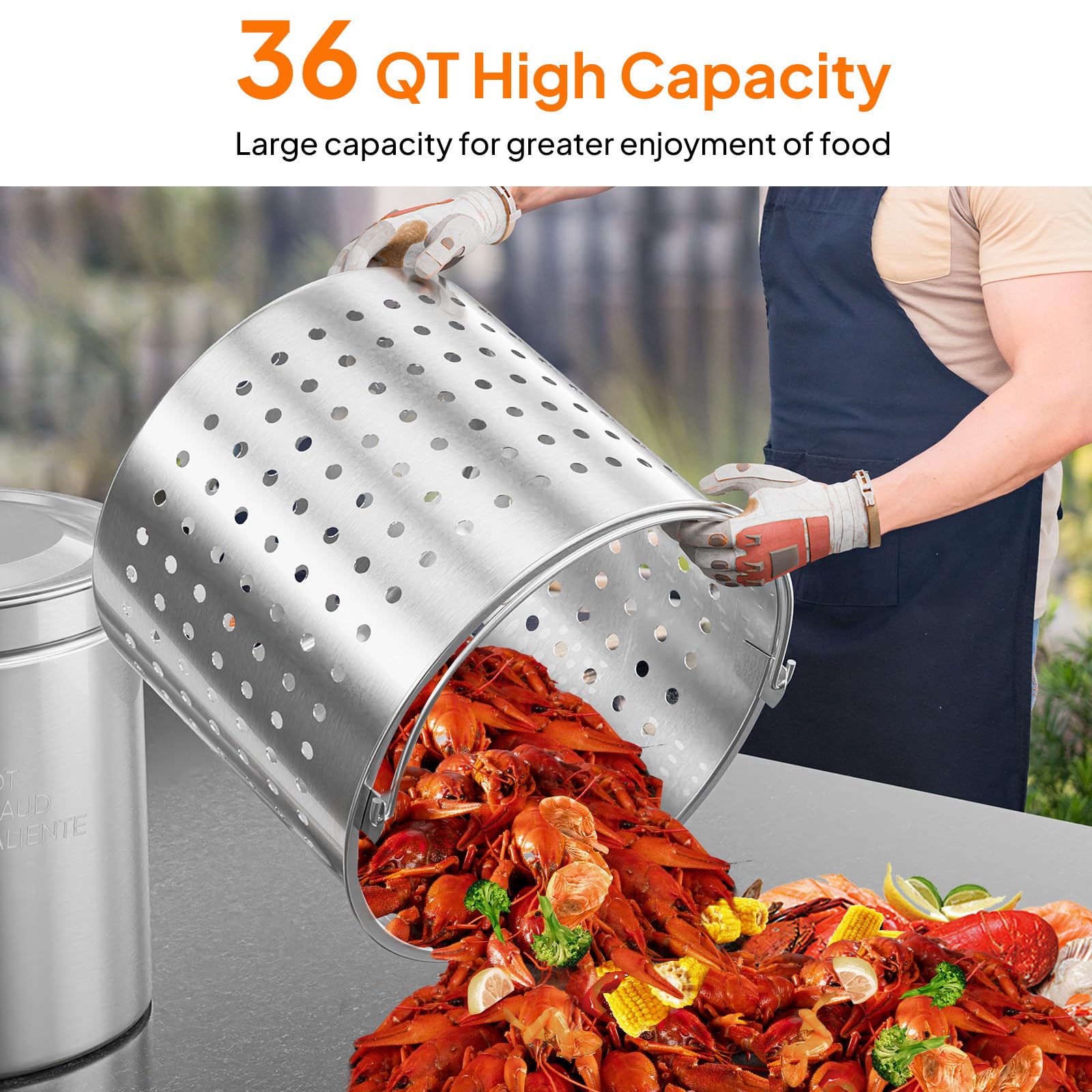 ROVSUN 36QT Stainless Steel Seafood Boil Pot with Strainer Basket, Lid & Hook - Heavy Duty Stock Pot for Crab, Lobster, Shrimp Boiling & Turkey Frying - Perfect for Outdoor Cooking, Camping, Backyard Parties & Family Gatherings