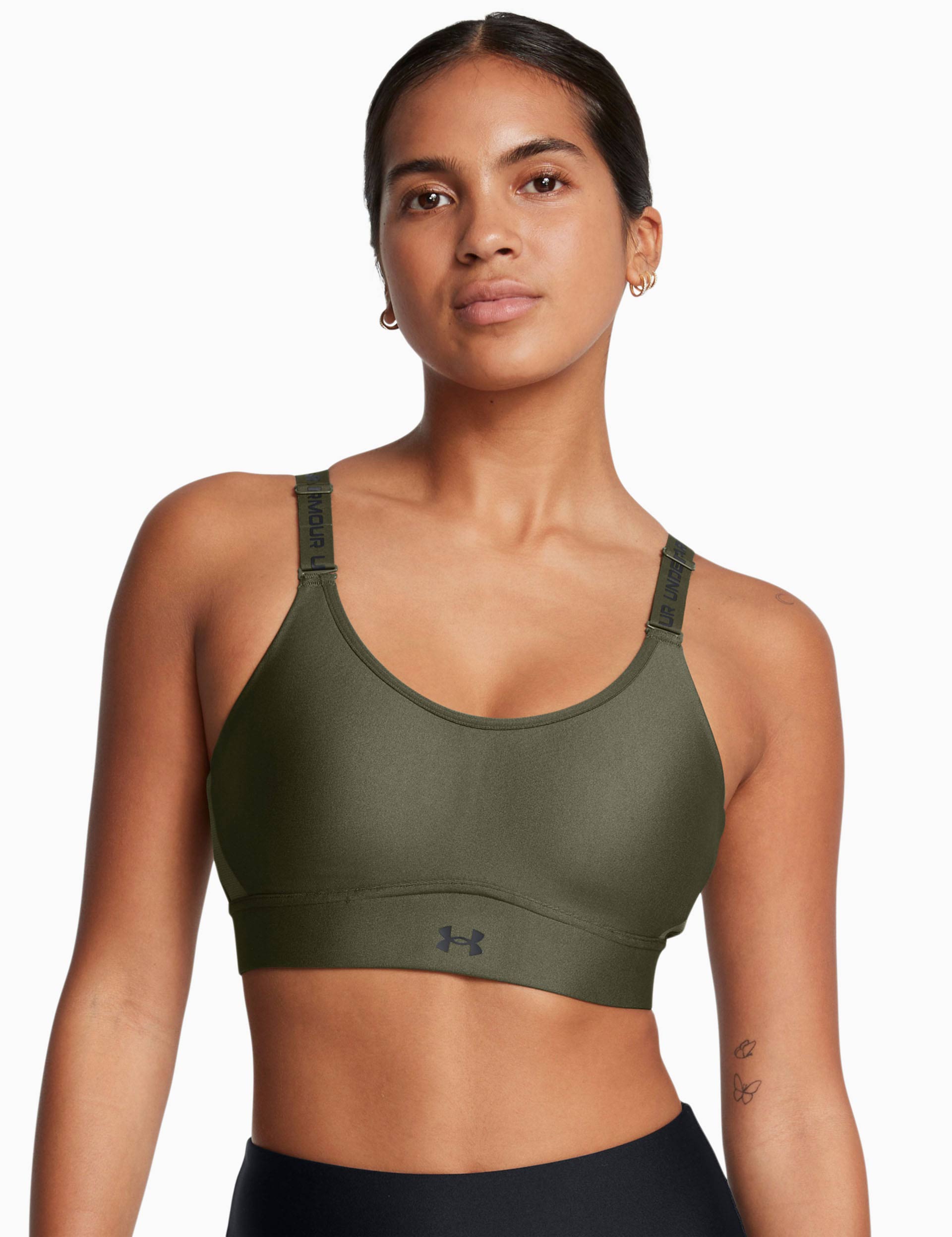 Infinity 2.0 Mid Impact Sports Bra for Women - Breathable & Supportive Workout Top in Marine OD Green/Black - Perfect for Running, Yoga & Gym Training