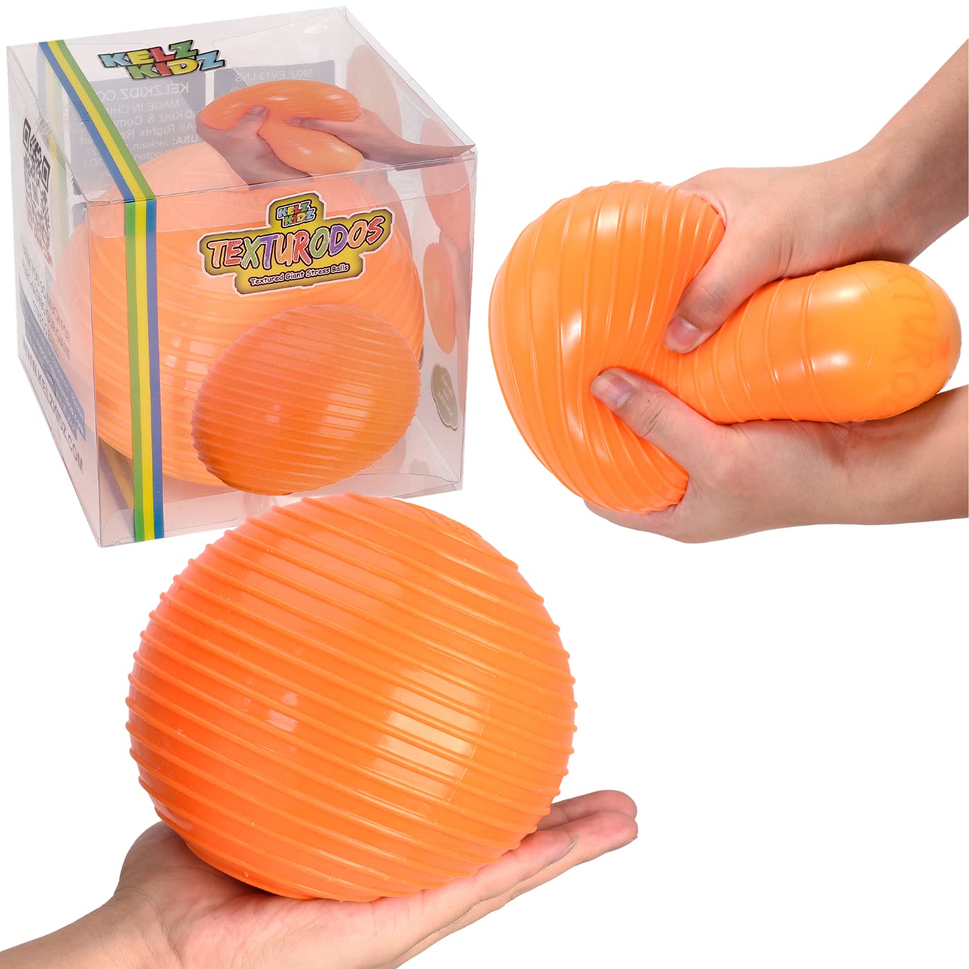 KELZ KIDZ® TEXTURODOS® Giant Textured Squishy Stress Ball - Sensory Fidget Toy for Kids & Adults with Anxiety Relief, Therapy Needs - Perfect Gift for Squishy Lovers (Great for Home, Office & Classroom Use)