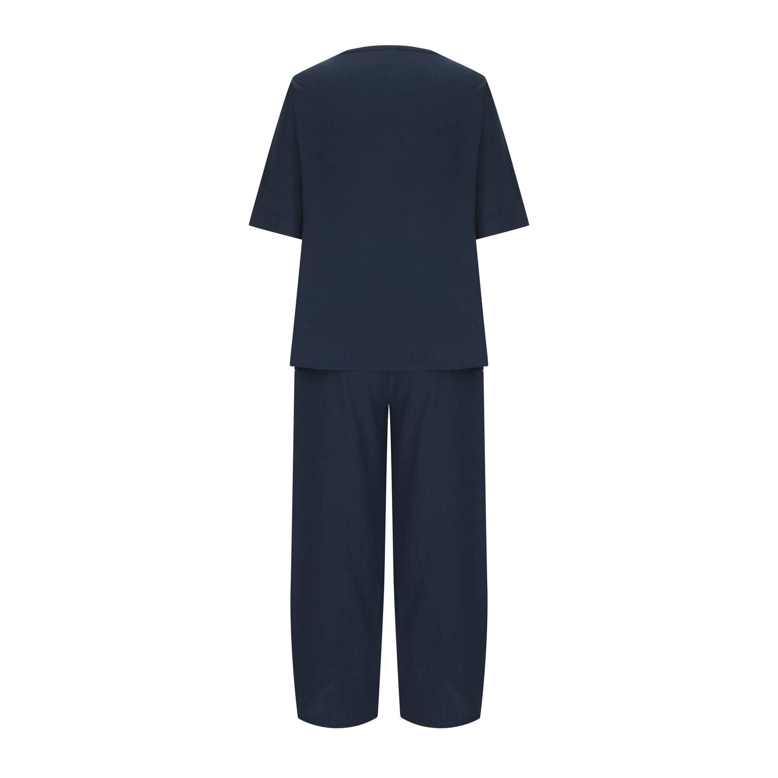 Women's Summer Linen Outfits - 2 Piece Lounge Set with Half Sleeve T-Shirt & Cotton Linen Pants - Plus Size Vacation Wear for Beach, Travel & Casual Comfort