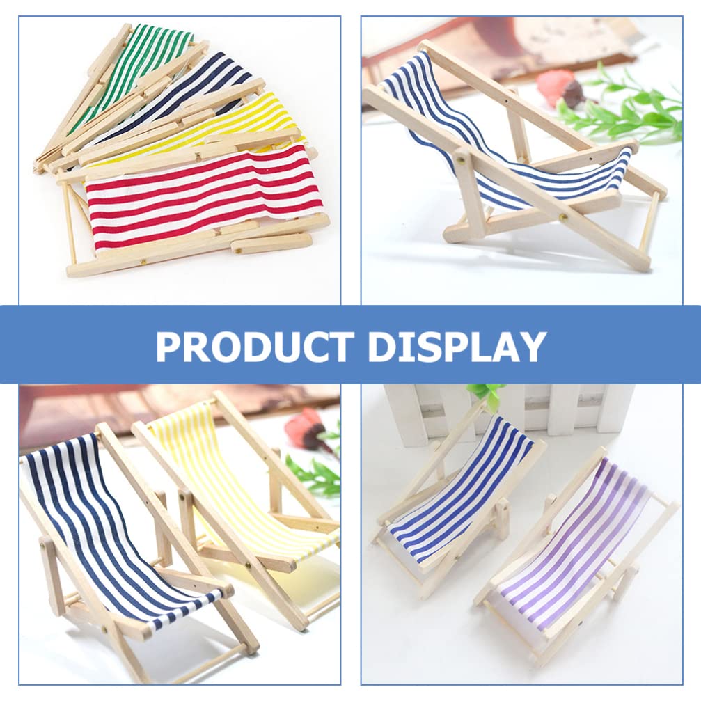 NUOBESTY 1:12 Scale Miniature Beach Chairs - Mini Wooden Lounge Chair, Foldable Deck Chair for Dollhouse Accessories (Blue) - Perfect for Dollhouse Decor, Miniature Scenes, and DIY Craft Projects