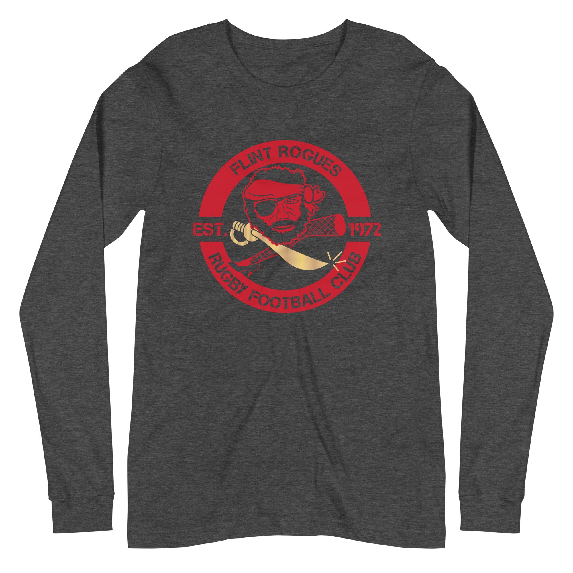 Flint Rogues RFC Long Sleeve Social T-Shirt for Men - Comfortable Cotton Crewneck Tee for Casual Wear, Sports & Outdoor Activities