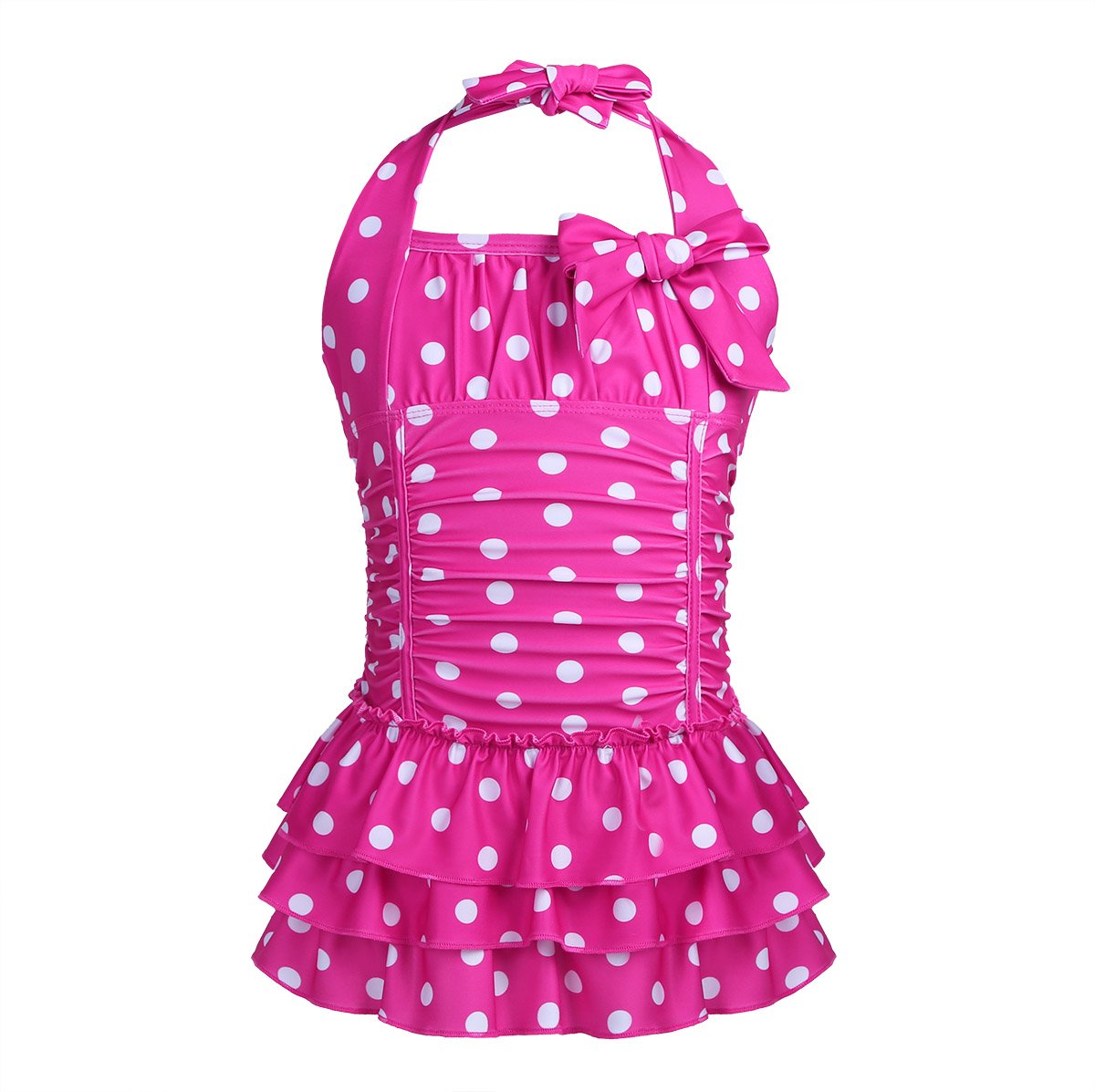 iEFiEL Girls' Adjustable Halter One Piece Swimsuit - Polka Dot Bathing Suit for Kids, Toddler Swim Dress for Summer Beach, Pool & Vacation