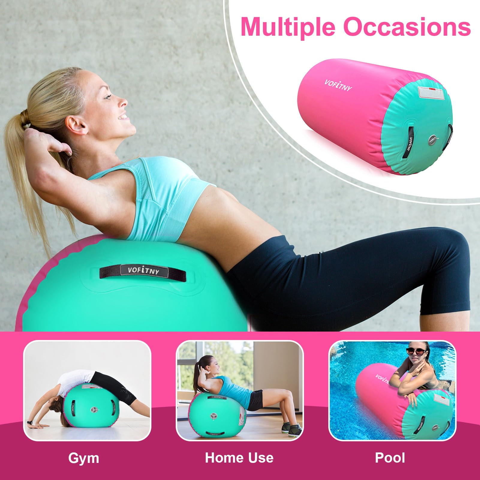 VOFiTNY Inflatable Gymnastics Air Mat - Tumbling Track with Air Barrel Octagon Mat & Pump - Perfect for Home, Gym, Kids Play & Cheerleading Practice