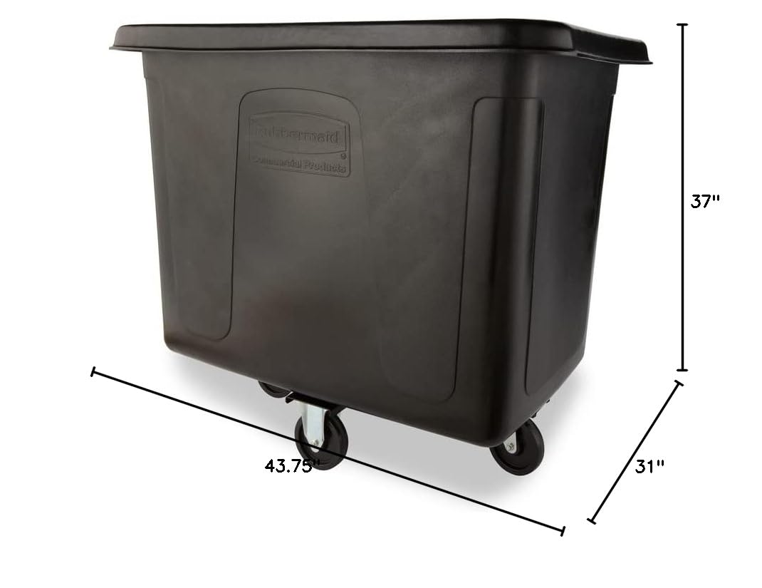 Rubbermaid Commercial Heavy-Duty Cube Basket Truck with Wheels - 500 lbs Capacity, Rectangular Black Utility Cart for Laundry, Waste, Trash & Heavy Materials - Ideal for Warehouses, Restaurants & Industrial Use