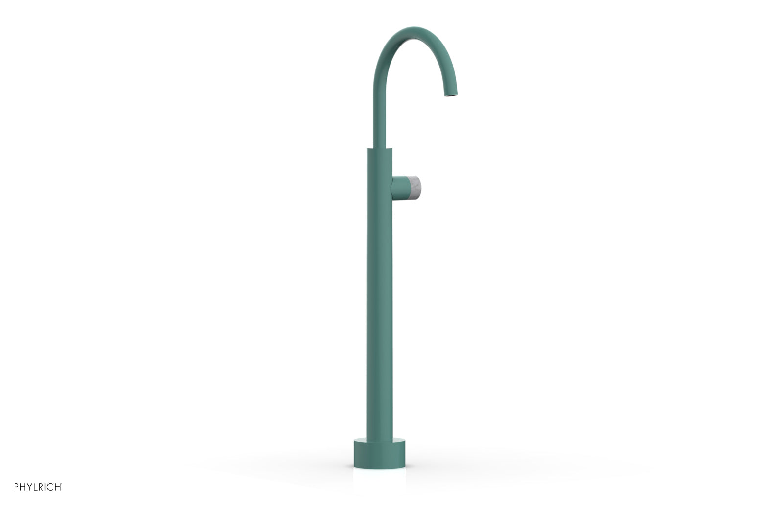 BASIC II Low Floor Mount Tub Filler with White Marble Handle - Model 230 47 04 - Perfect for Modern Bathroom Renovations and Spa-Like Bathtub Installations