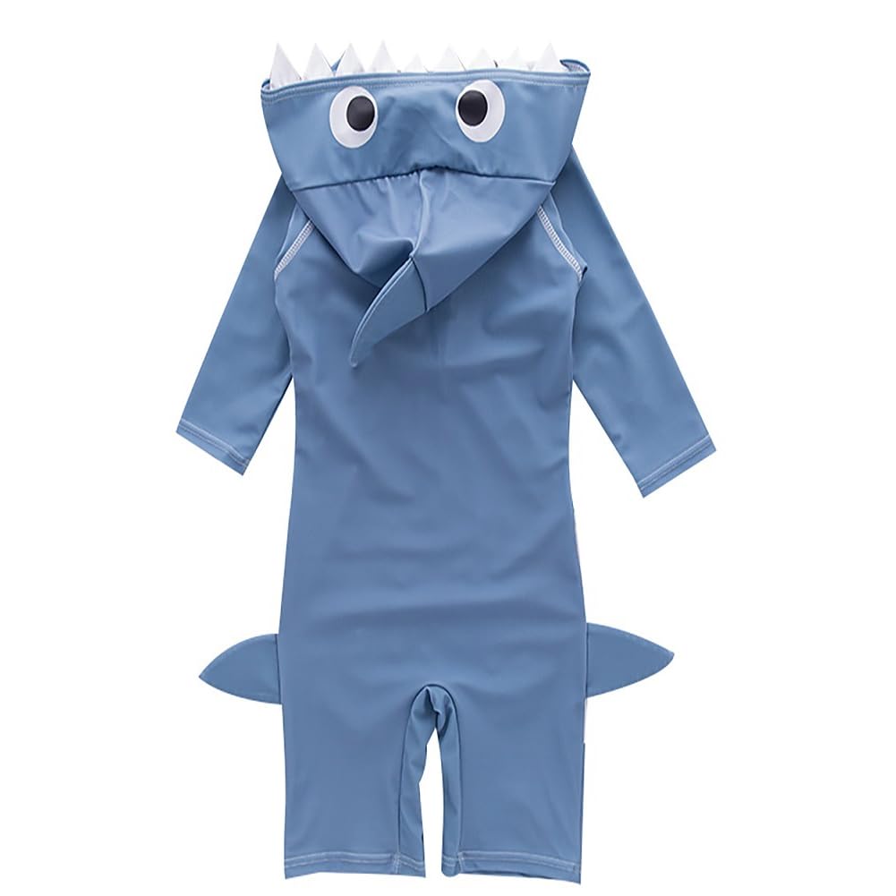 **Boys' Shark Swimsuits - One Piece Rash Guard Hoodie with UV Protection for Swimming, Beach & Outdoor Activities**