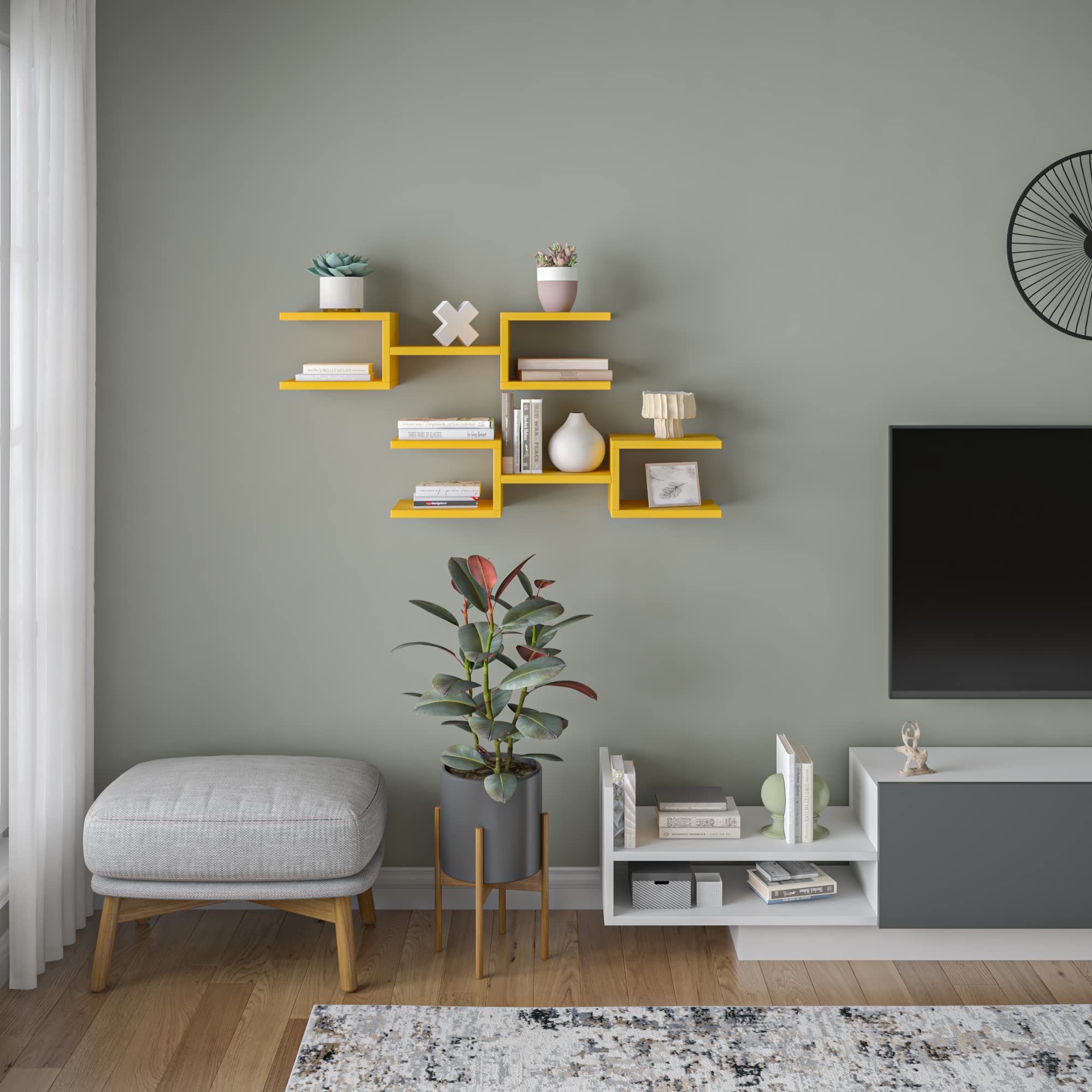 Welby Modern Mustard Wall Shelf - 6.69''H x 29.53''W x 7.87''D - Floating Wall Storage & Shelving Unit for Home Décor - Perfect for Living Room, Bedroom or Office Organization