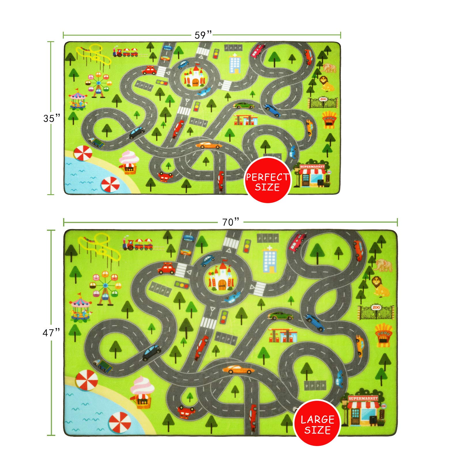 HOMORE Kids Play Mat Rug - 3x5 Feet Educational City Play Rug for Hot Wheels Track Racing & Toys | Non-Slip Carpet Playmat for Children's Bedroom, Playroom & Nursery | Perfect for Pretend Play & Learning Activities