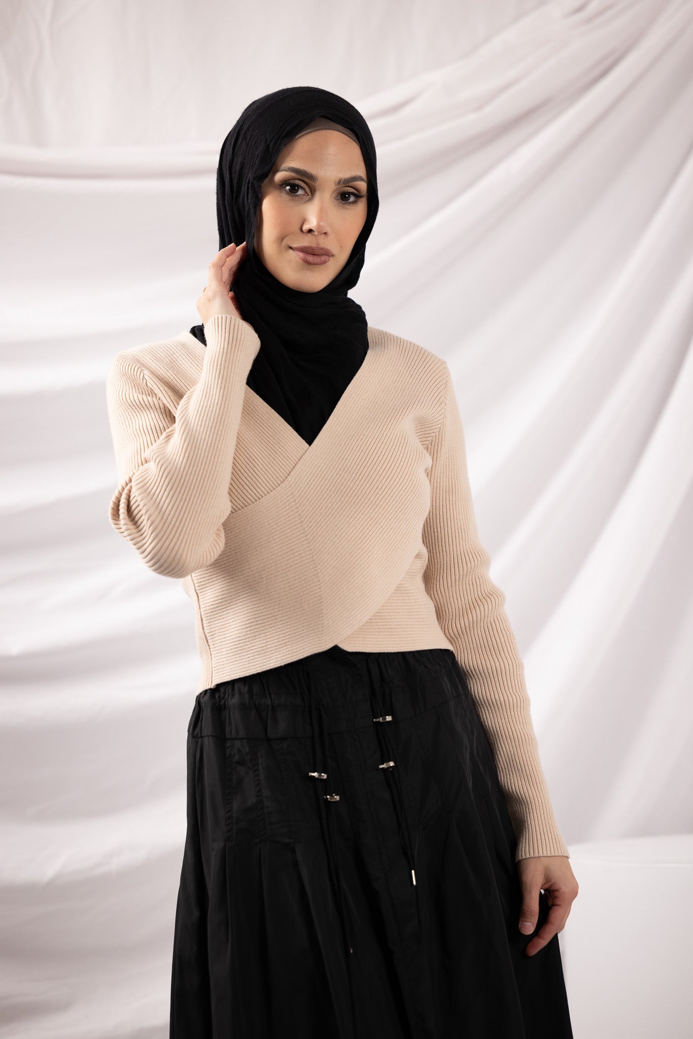 Dani Cross Front Knit Top Women's Casual Long Sleeve Sweater for Fall & Winter | Cozy Office Wear & Date Night Outfits