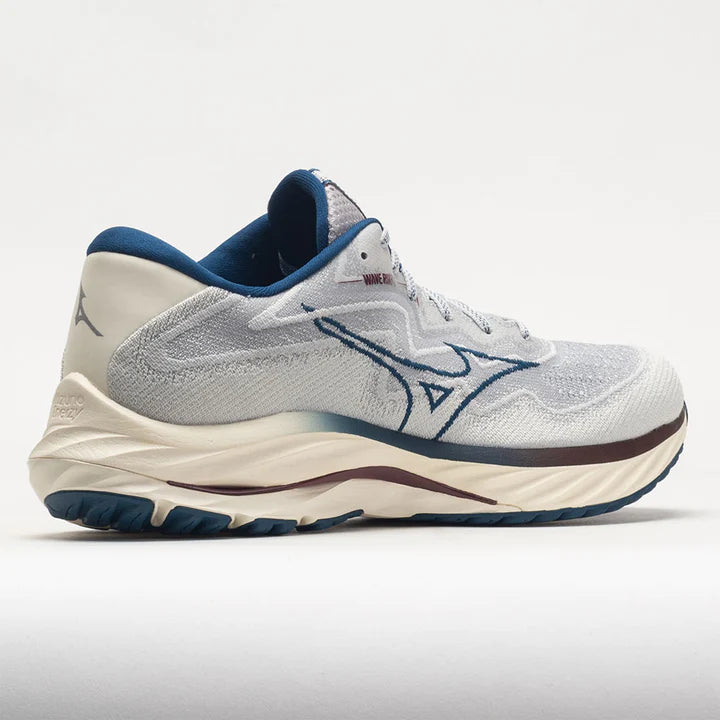 Mizuno Wave Rider 27 Running Shoes for Men - Lightweight Cushioned Road Running Sneakers in Papyrus/Blue Opal/Lunar Rock - Perfect for Marathon Training & Daily Jogging