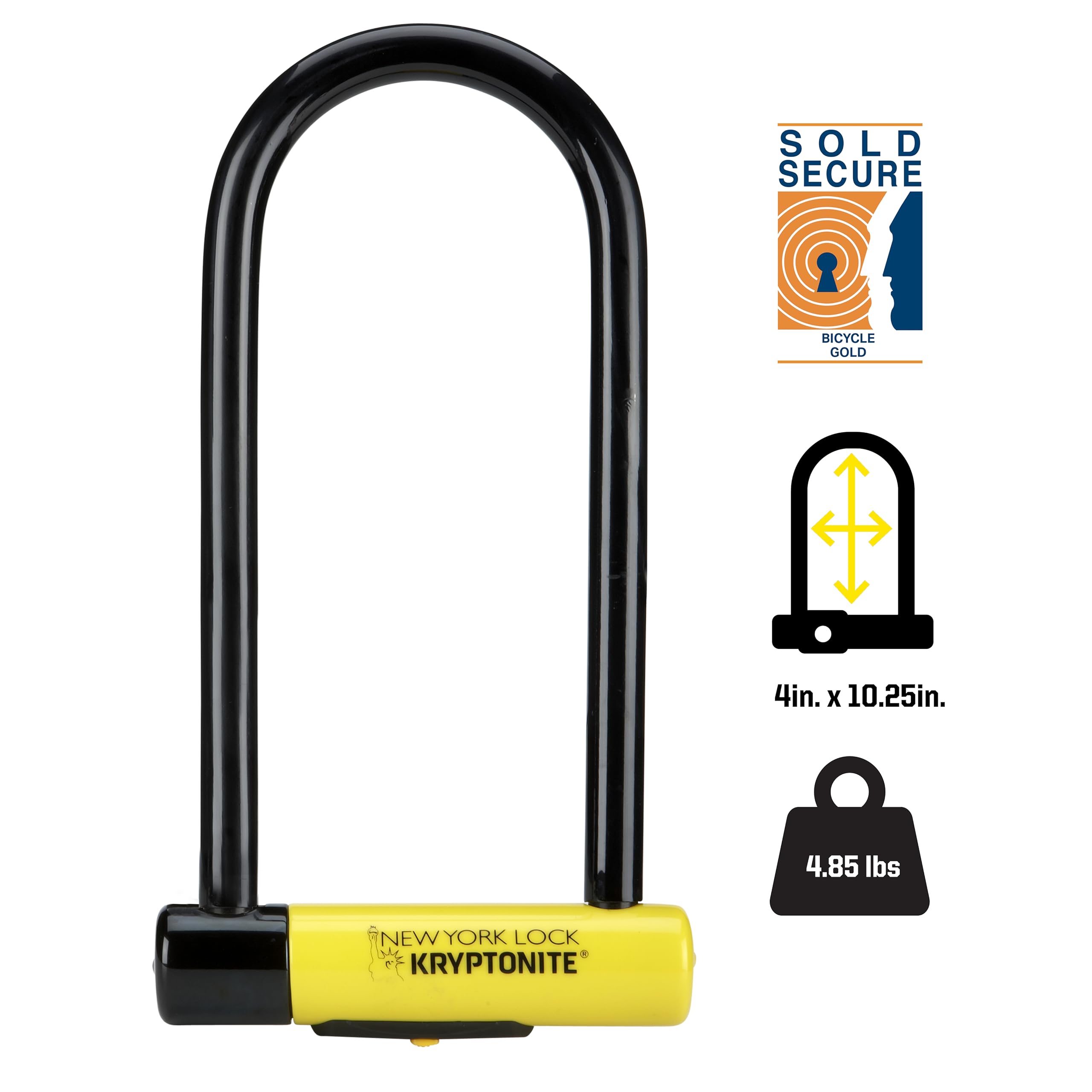 Kryptonite New York Long Shackle Bike U-Lock - 16mm Heavy Duty Anti-Theft Security Bicycle Lock (Sold Secure Gold Rated) with Keys - Ultimate Protection for Bicycles, E-Bikes & Scooters - Perfect for Urban Commuting, Bike Parking & High Crime Areas