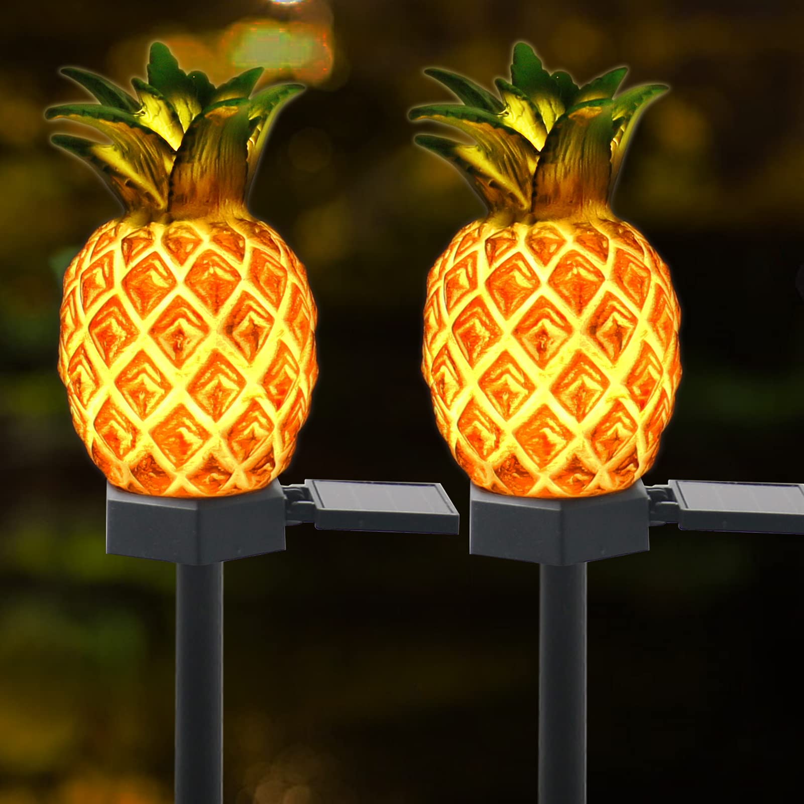 Solar Pineapple Stake Lights - 2 Pack Waterproof Outdoor Garden Decor for Pathway, Yard, Lawn & Walkway | Perfect for Patio, Backyard & Landscape Lighting at Night