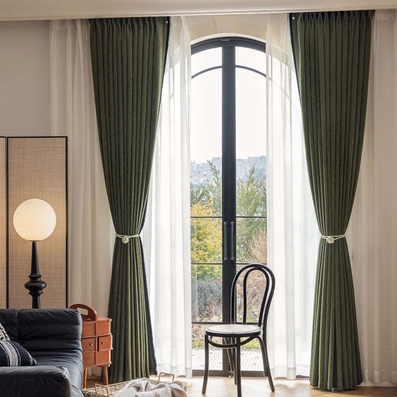 Ruby Chenille Green Thermal Blackout Curtains with Black Trim - Energy Efficient Room Darkening Window Treatments for Bedroom & Living Room
