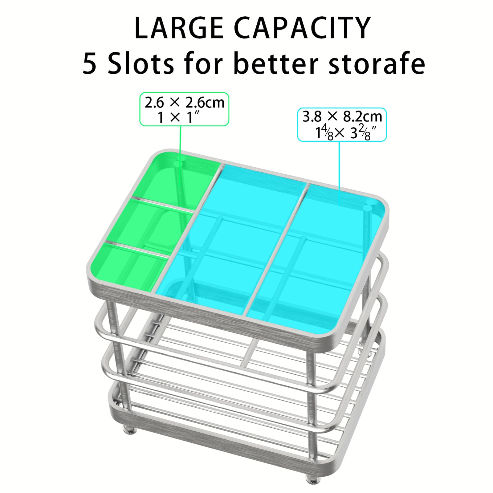 Stainless Steel Toothbrush Holder with 5 Slots - Bathroom Organizer for Electric Toothbrush & Toothpaste Storage - Countertop Organizer for Bathroom, Kitchen, or Travel (Silver) - Perfect for Small Spaces & Clutter-Free Vanity