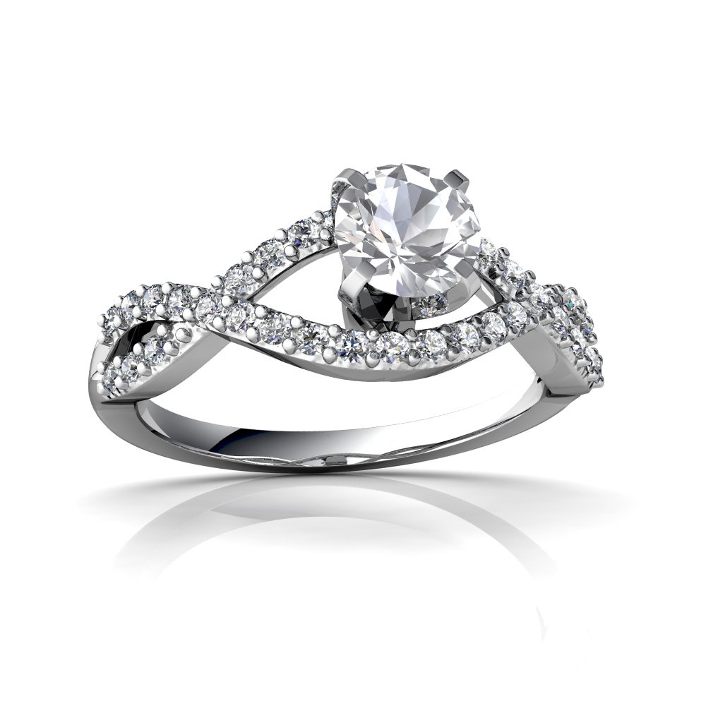14Kt Gold White Topaz and Diamond 5mm Round Twist Ring for Women - Elegant Stackable Jewelry for Engagement, Anniversary, Wedding, or Everyday Wear